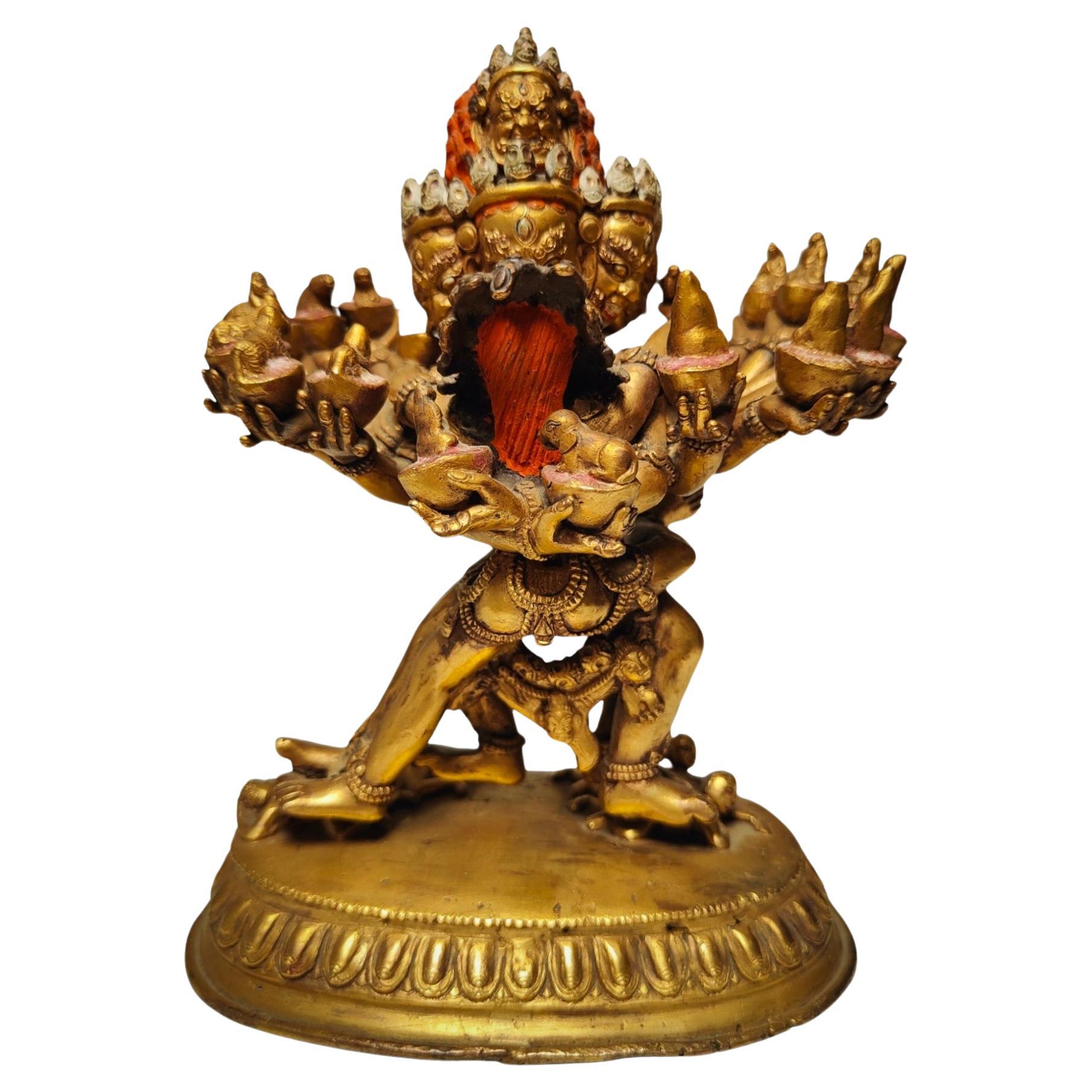 Außergewöhnliche chinesische tibetische vergoldete Bronze-Kakrasamvara aus Yab Yum aus dem 18. Jahrhundert