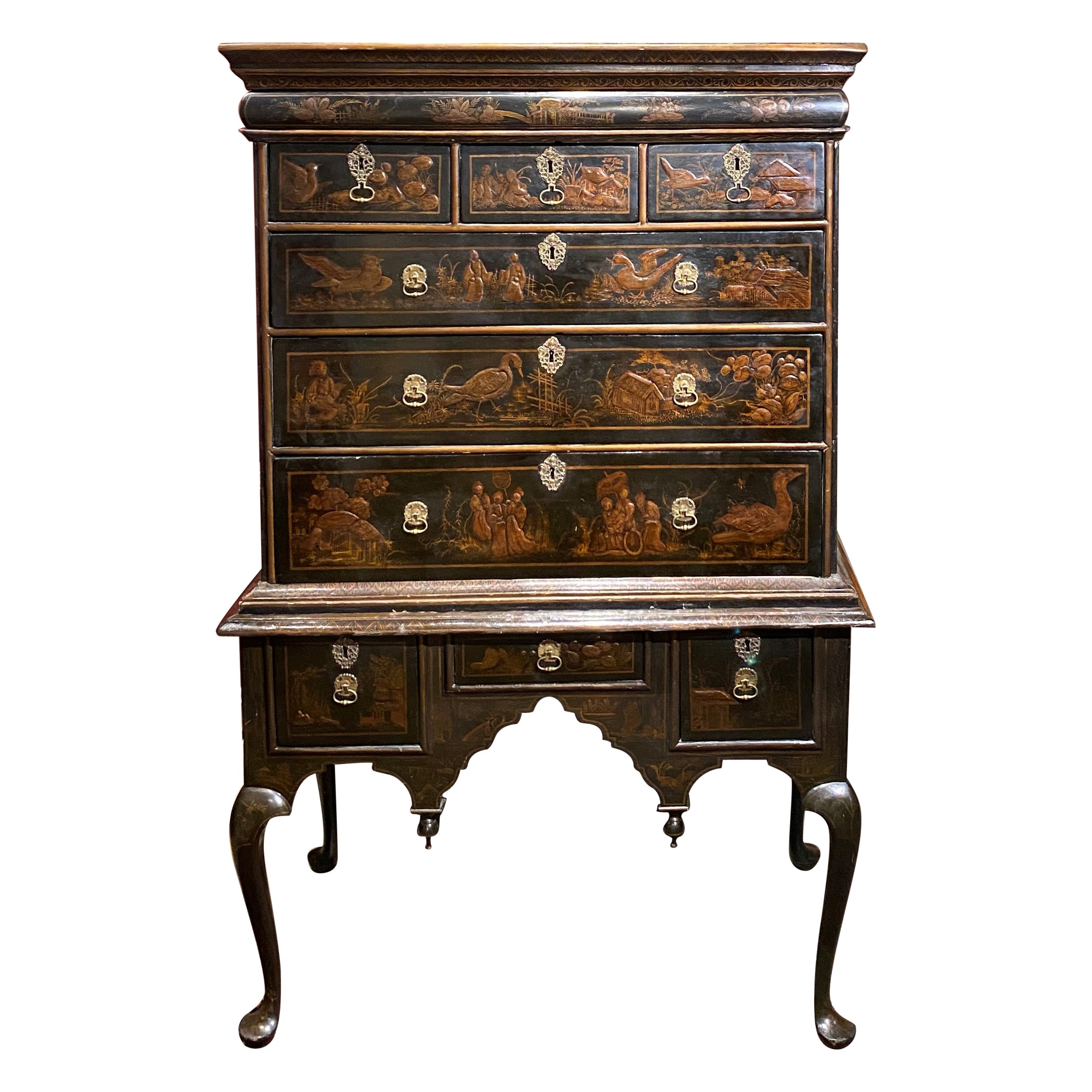 Eccezionale Highboy in quercia a due parti in stile cineseria inglese del XVIII secolo