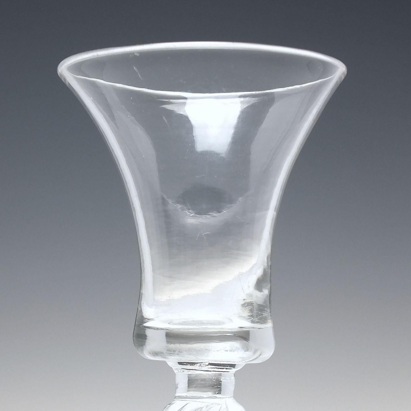 Mid-18th Century Exceptional 18th Century Four Knop Air Twist on Domed Foot Wine Glass, c1750