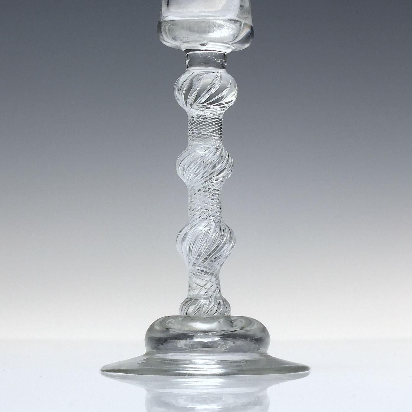 Exceptional 18th Century Four Knop Air Twist on Domed Foot Wine Glass, c1750 1