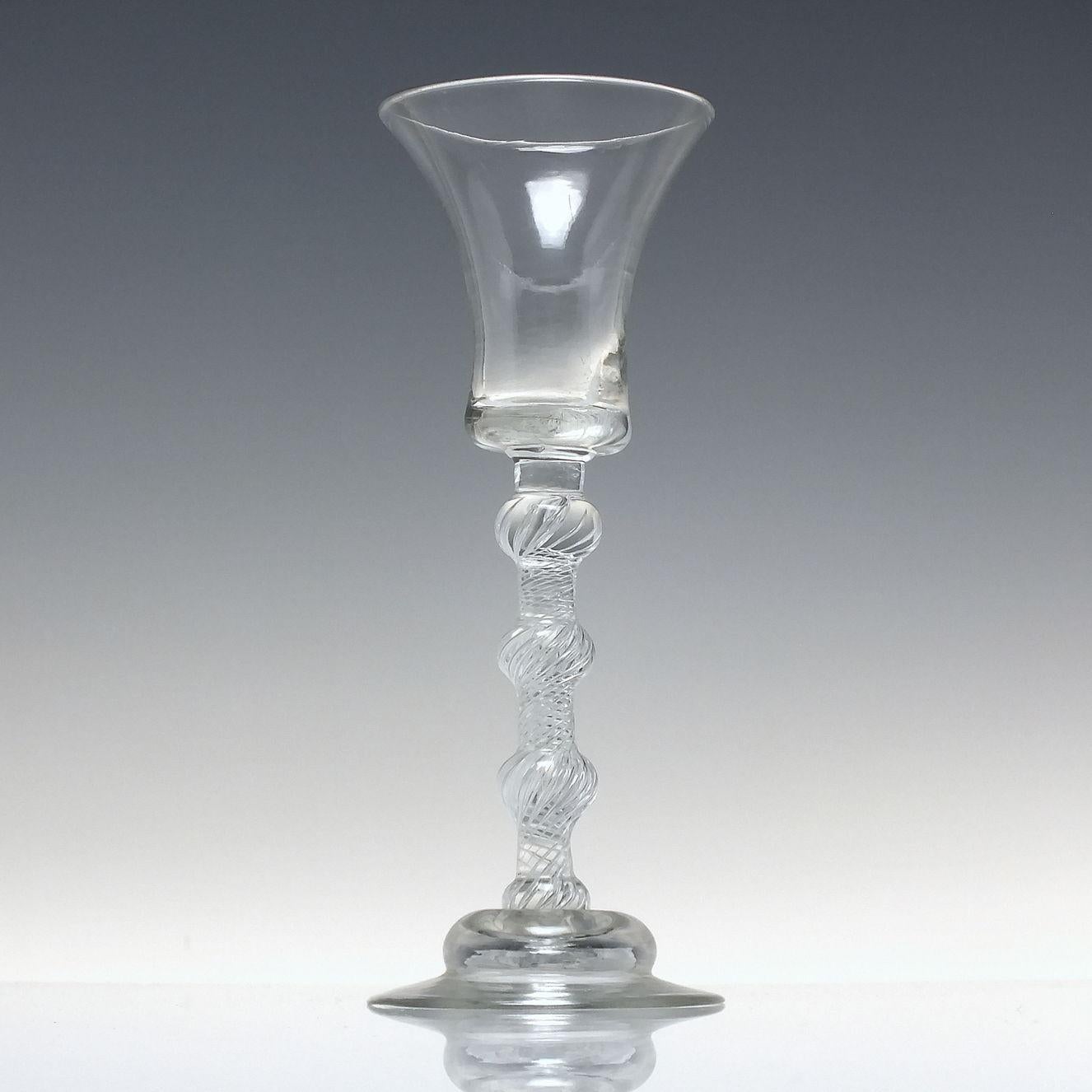Exceptional 18th Century Four Knop Air Twist on Domed Foot Wine Glass, c1750 2