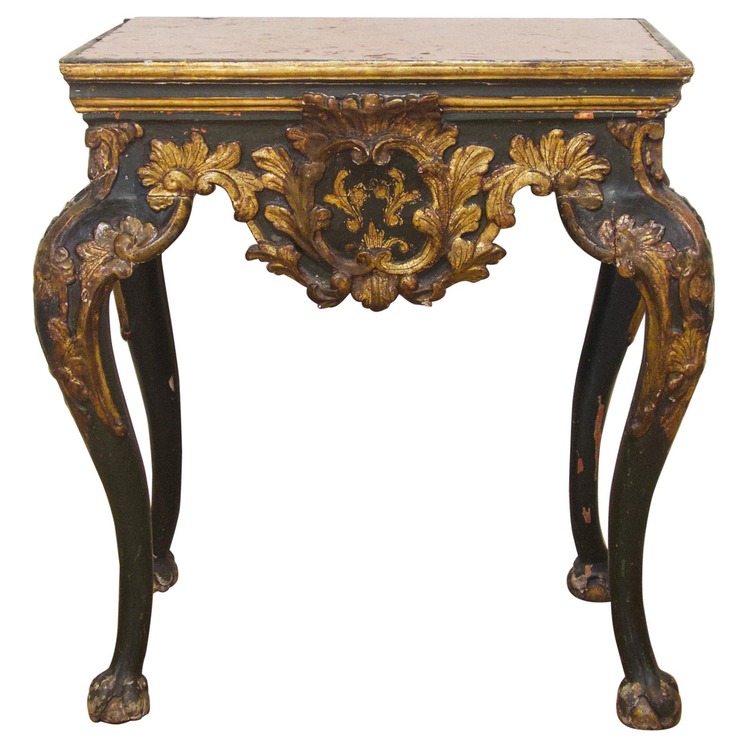 18th Century Baroque Piedmontese Italian Marble & Painted Console Table