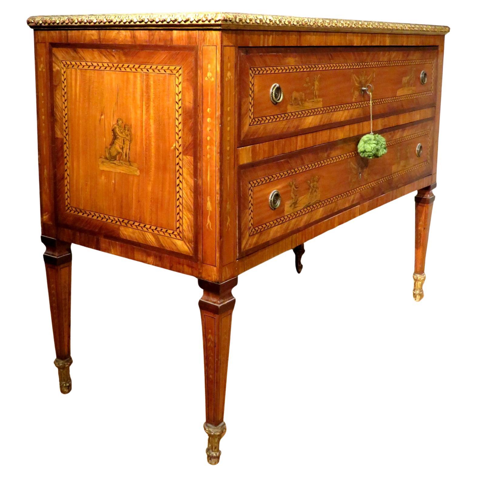 Exceptional 18th Century Italian Neoclassical Parquetry and Marquetry Commode