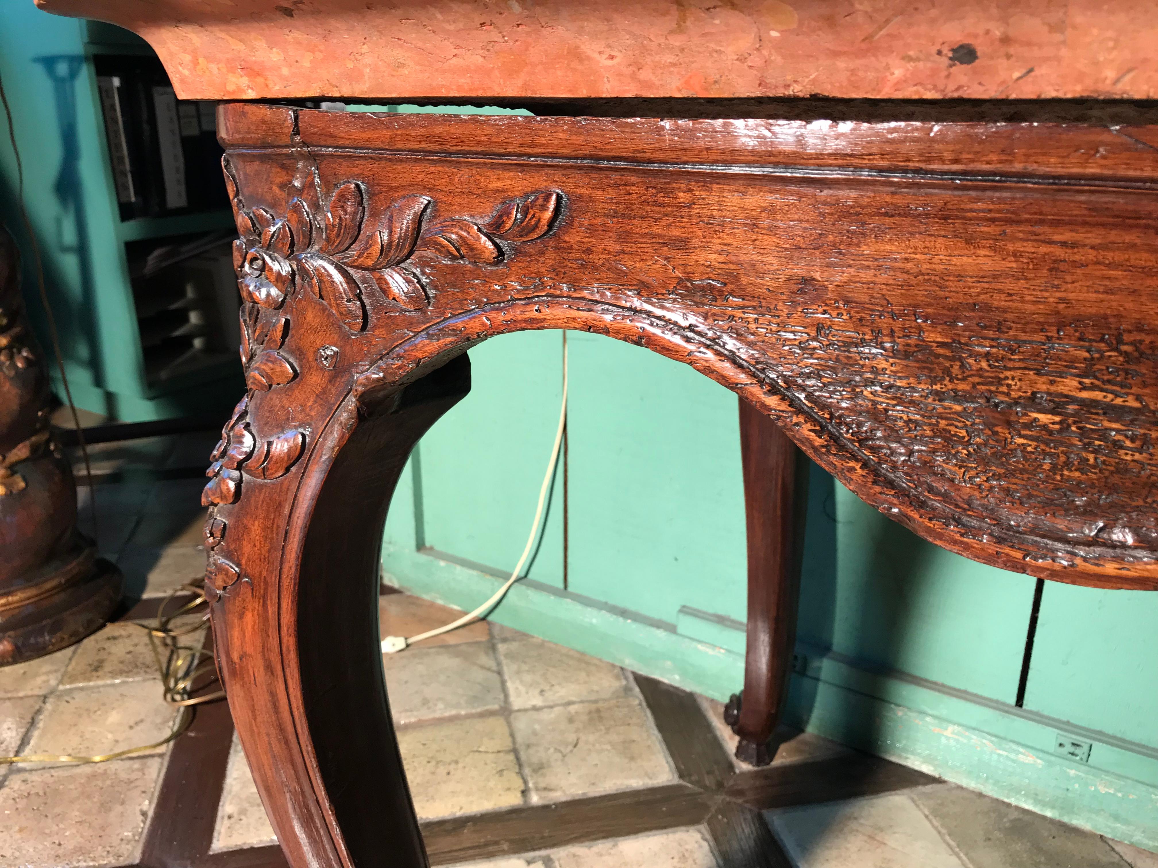18th C. Louis XV Console Entrance Hunting serving Table Carved Stone & Wood farm For Sale 3