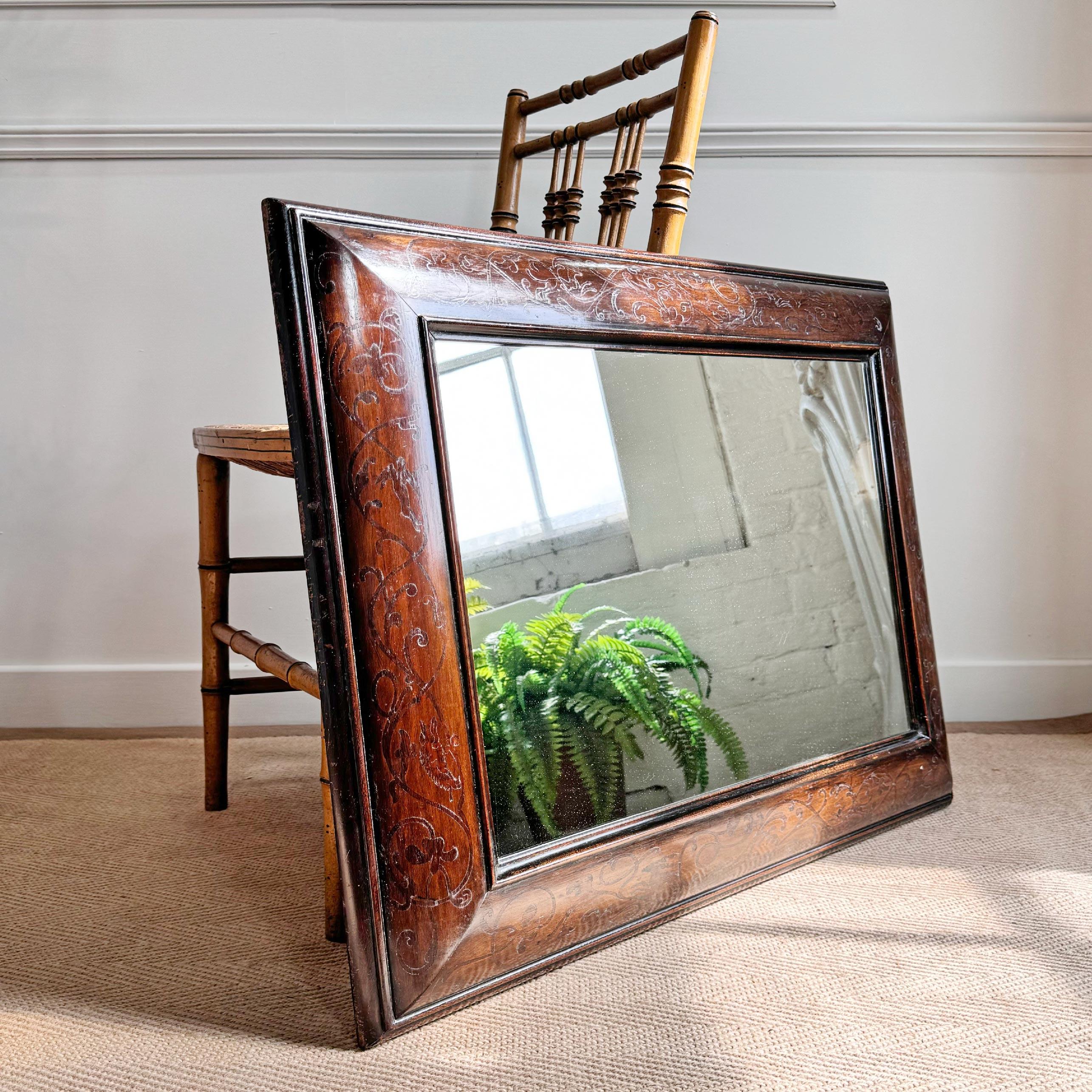 Hand-Painted Exceptional 18th Century Marquetry Mirror in the William and Mary style For Sale