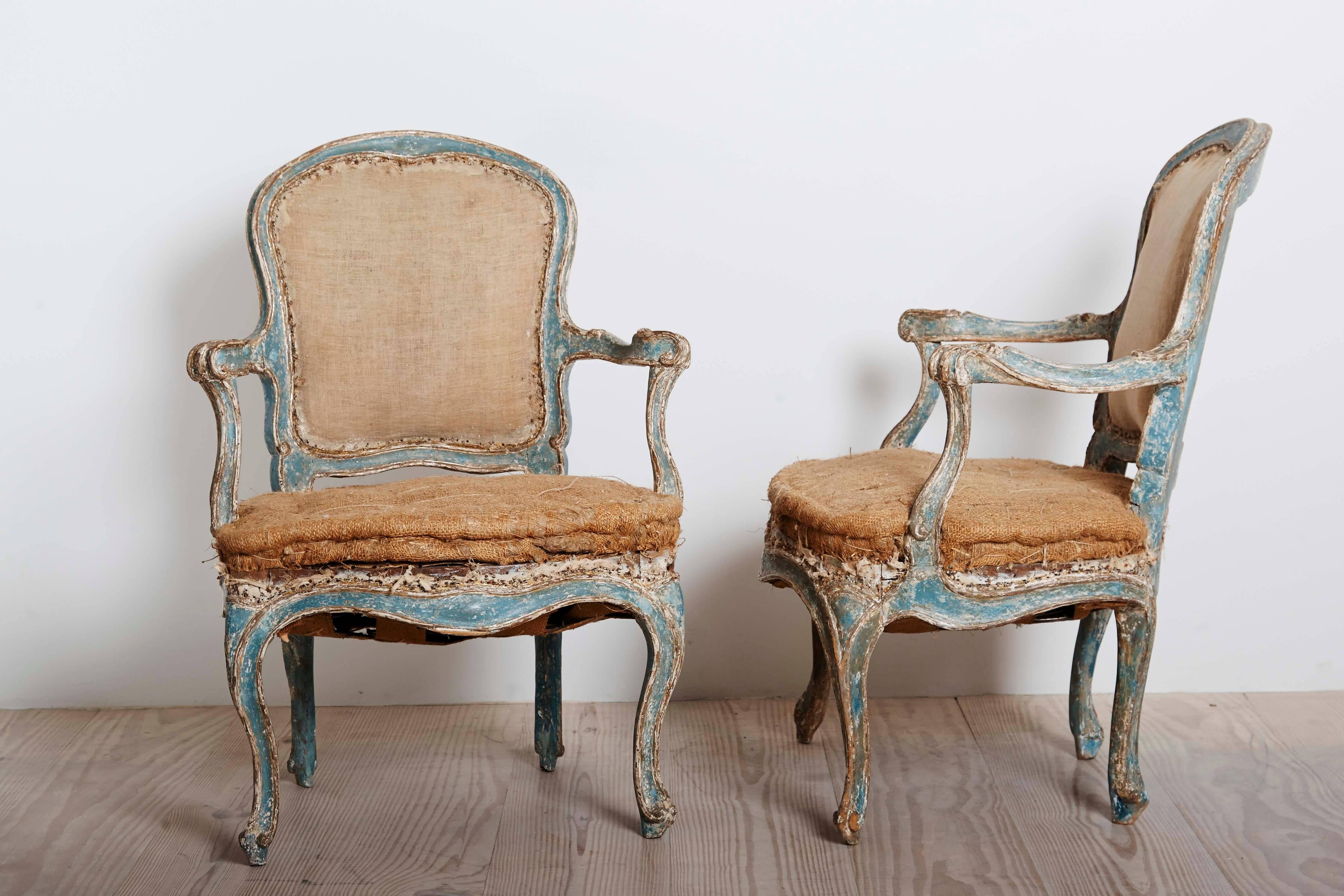 Hand-Painted Exceptional 18th Century Rococo Armchairs, pair, circa 1760