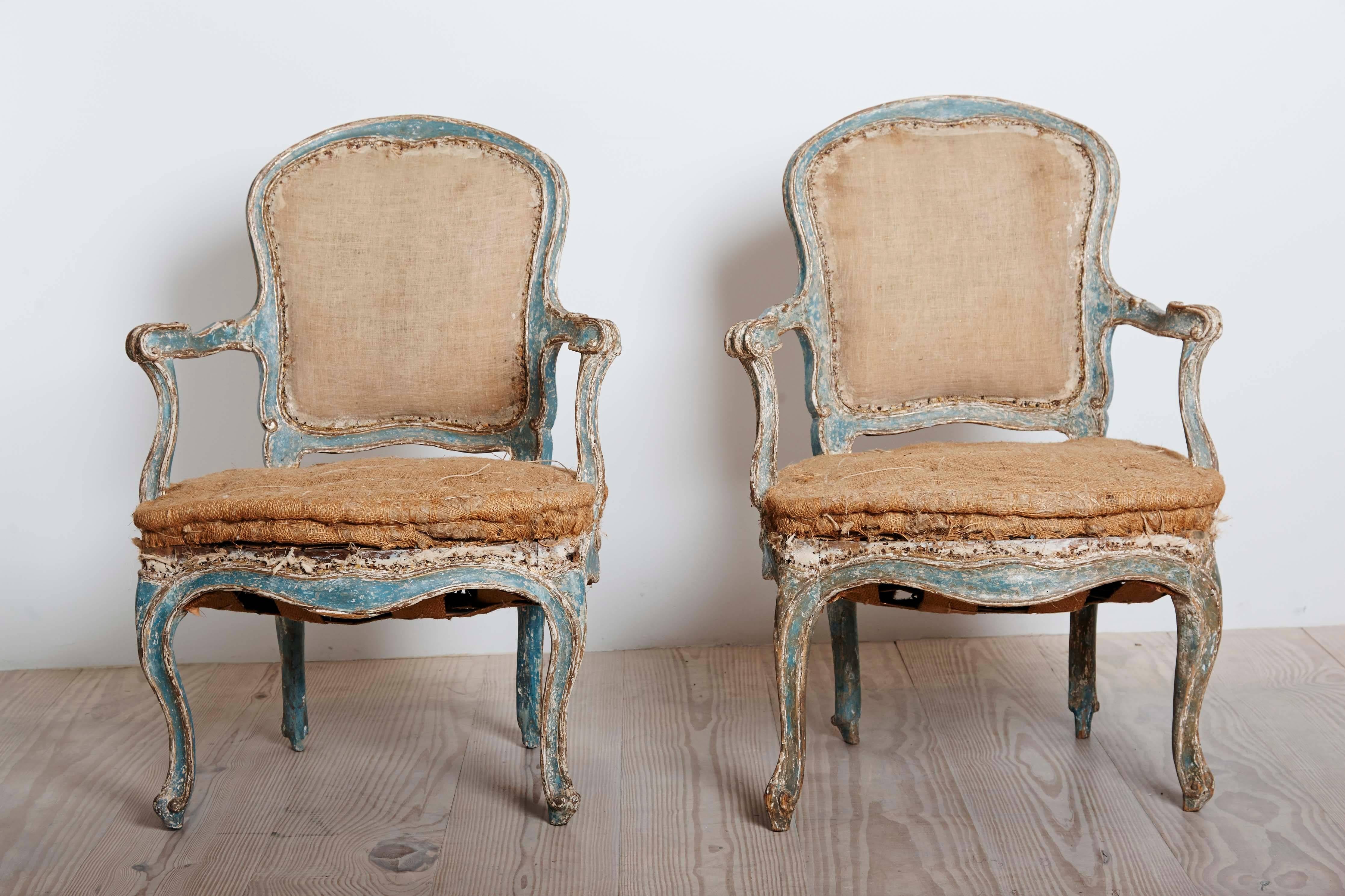 Paint Exceptional 18th Century Rococo Armchairs, pair, circa 1760