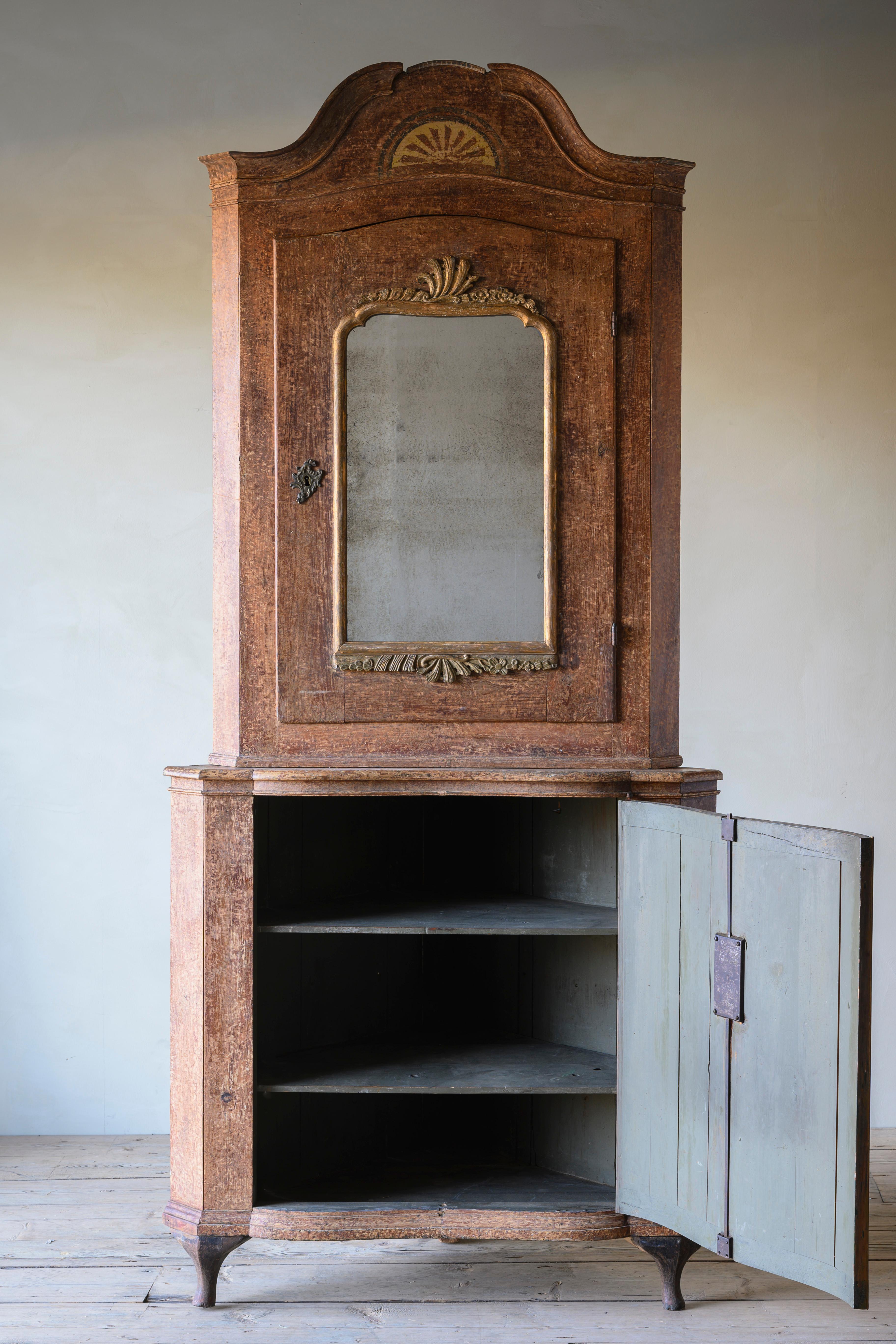 Hand-Crafted Exceptional 18th Century Scandinavian Rococo Corner Cabinet