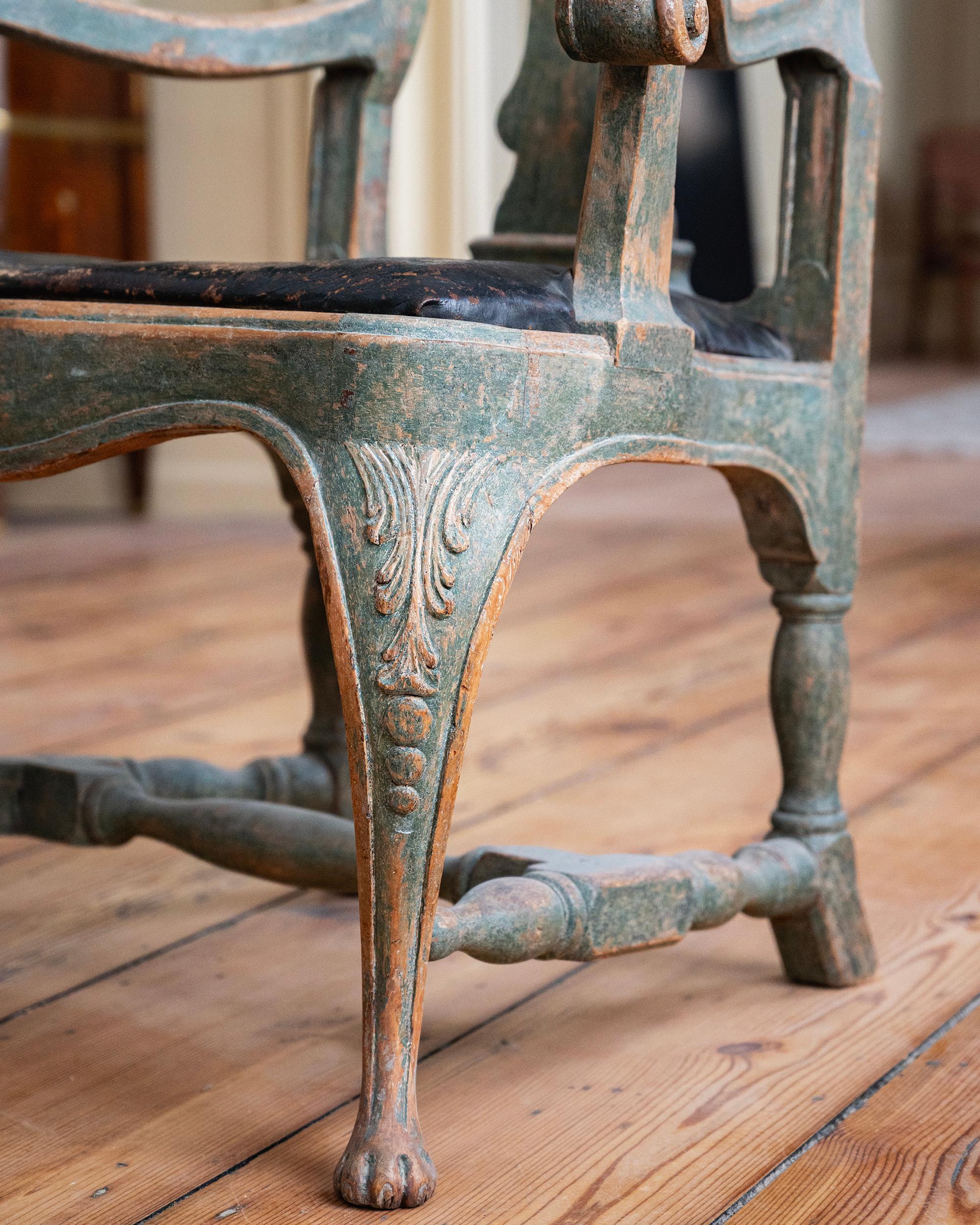 Excepcional sillón rococó sueco del siglo XVIII Hecho a mano en venta