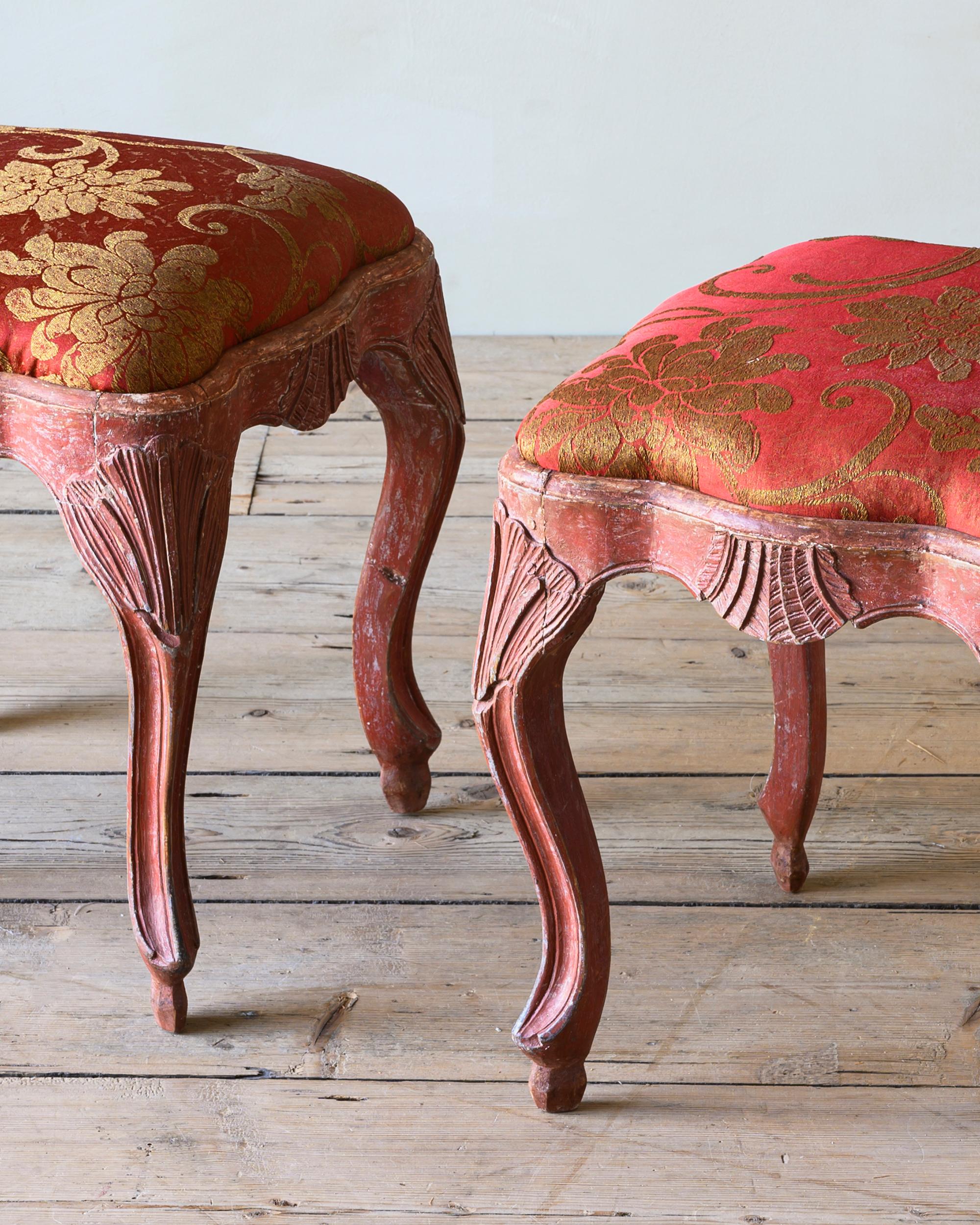 Hand-Carved Exceptional 18th Century Swedish Rococo Stools