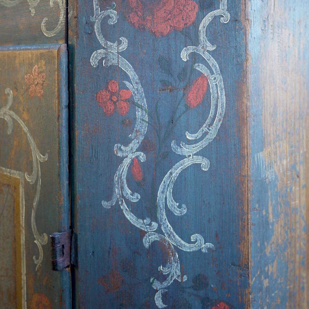 Fir Exceptional 18th Century Tyrolean Blue Floral Painted Wardrobe, 1793