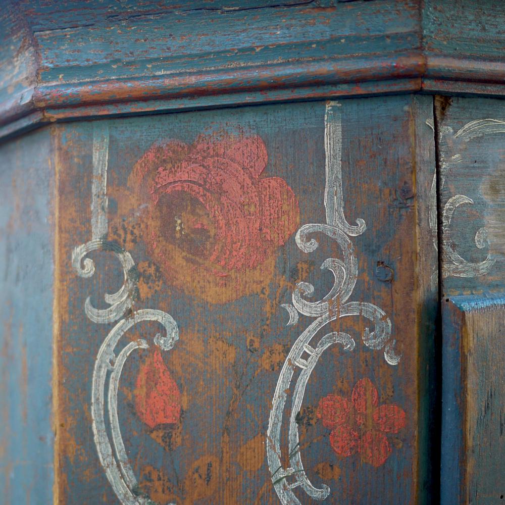 Italian Exceptional 18th Century Tyrolean Blue Floral Painted Wardrobe, 1793