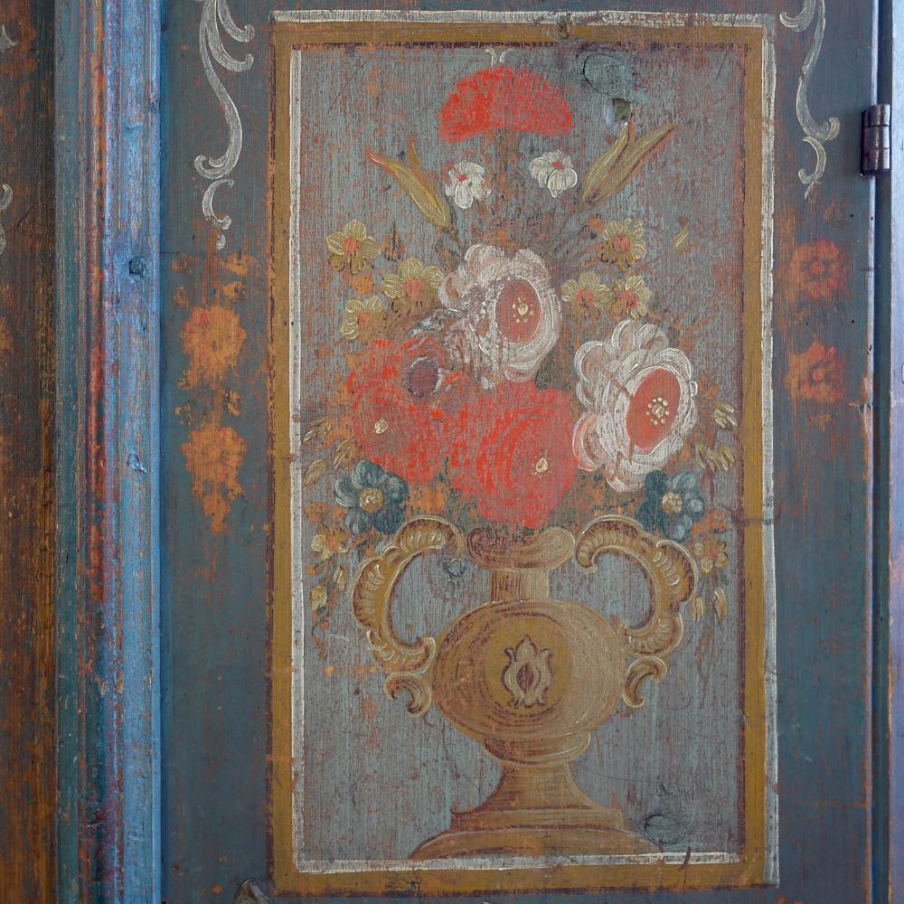 Hand-Painted Exceptional 18th Century Tyrolean Blue Floral Painted Wardrobe, 1793