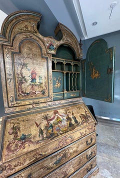 Exceptional 18th Century Venetian Lacquered Chinoiserie Bureau Cabinet