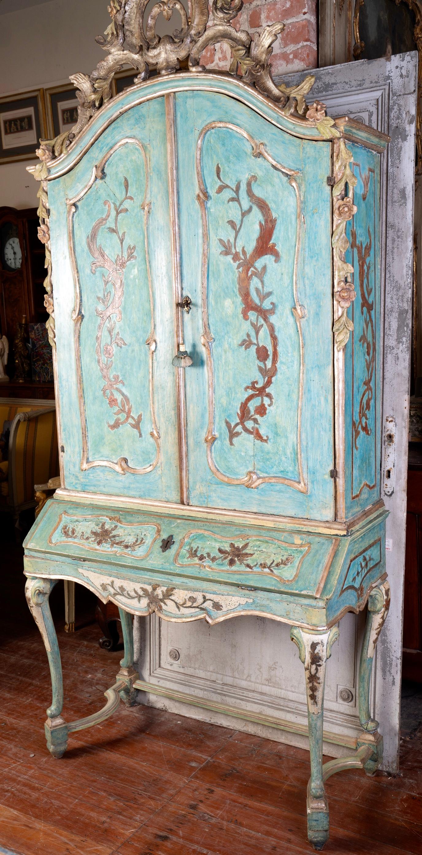 Italian Exceptional 18thc Painted Venetian Secretary Desk For Sale
