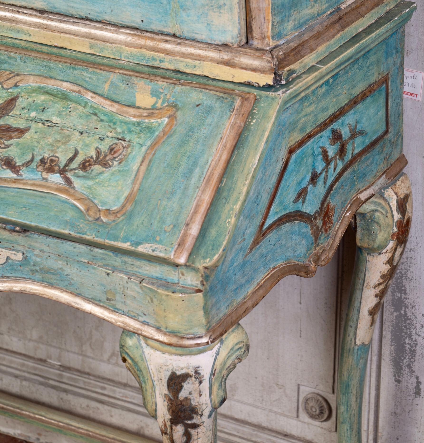 Exceptional 18thc Painted Venetian Secretary Desk In Fair Condition For Sale In New Orleans, LA