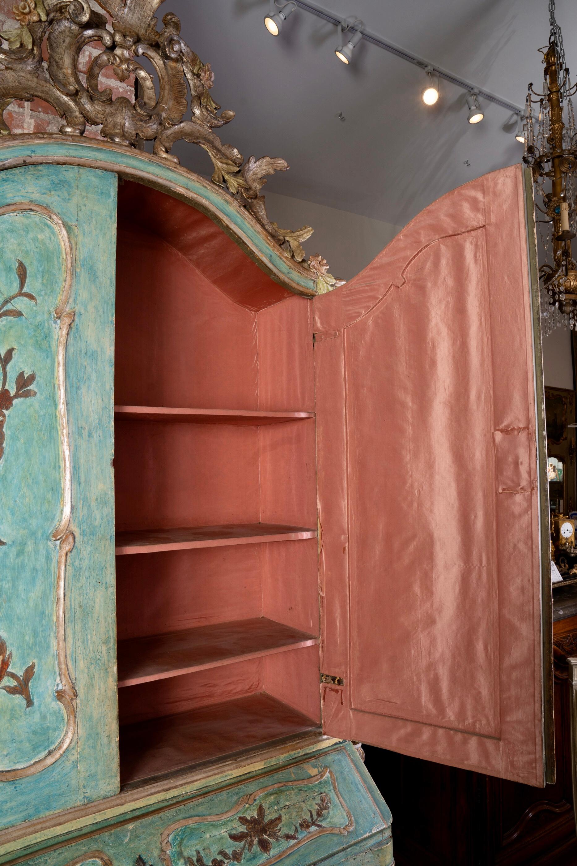 Lacquer Exceptional 18thc Painted Venetian Secretary Desk For Sale