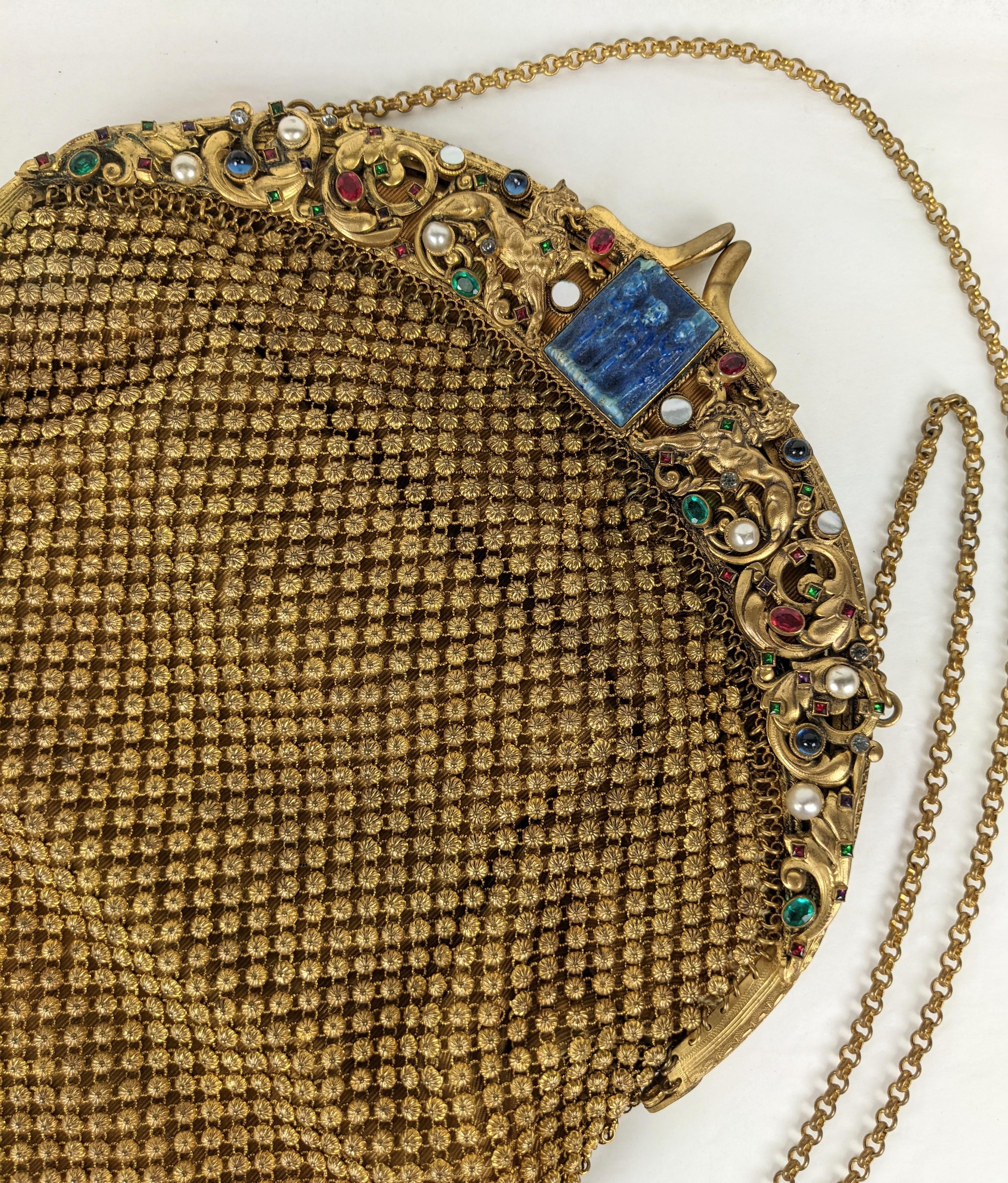 Exceptional 1920's Czech Egyptian Revival Jeweled Mesh Purse For Sale 2