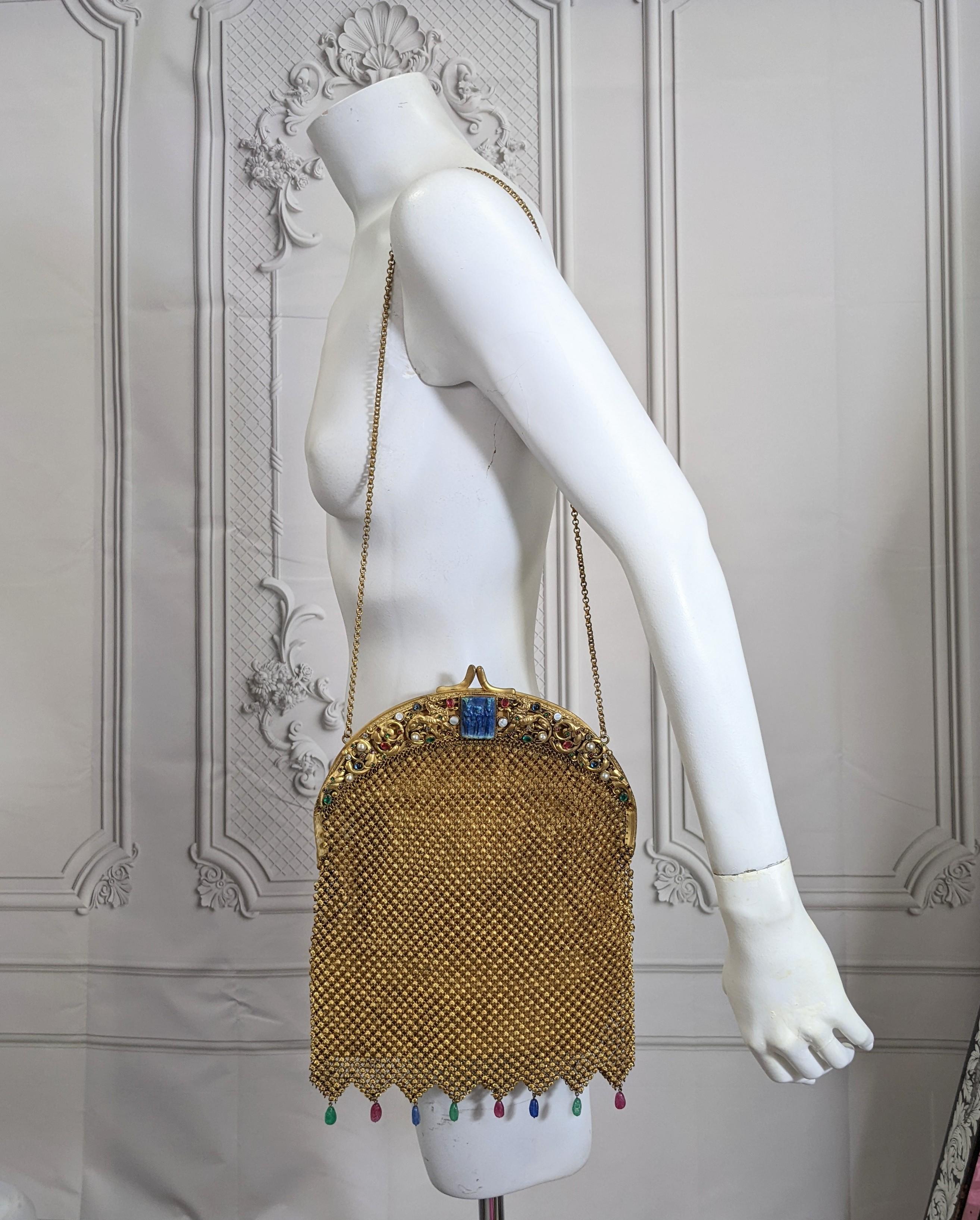 Exceptional 1920's Czech Egyptian Revival Jeweled Mesh Purse For Sale 3