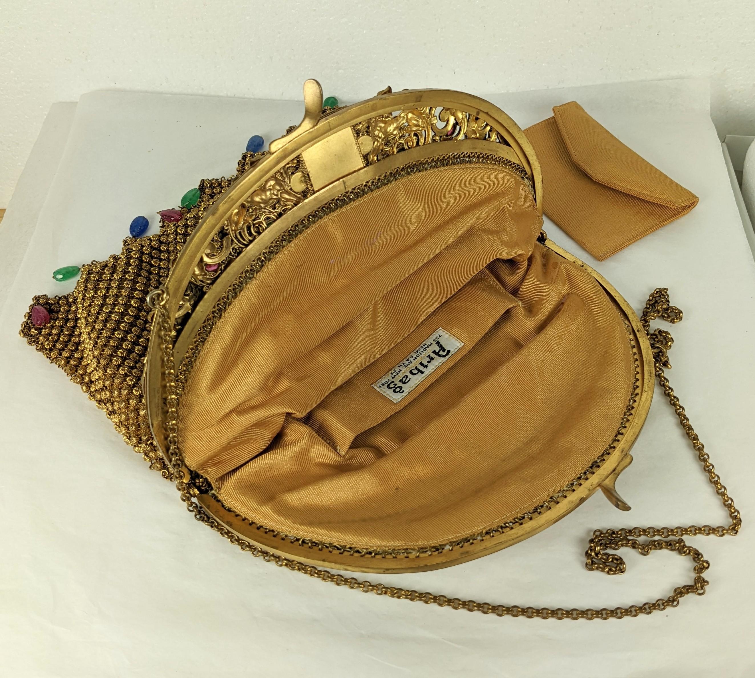 Brown Exceptional 1920's Czech Egyptian Revival Jeweled Mesh Purse For Sale