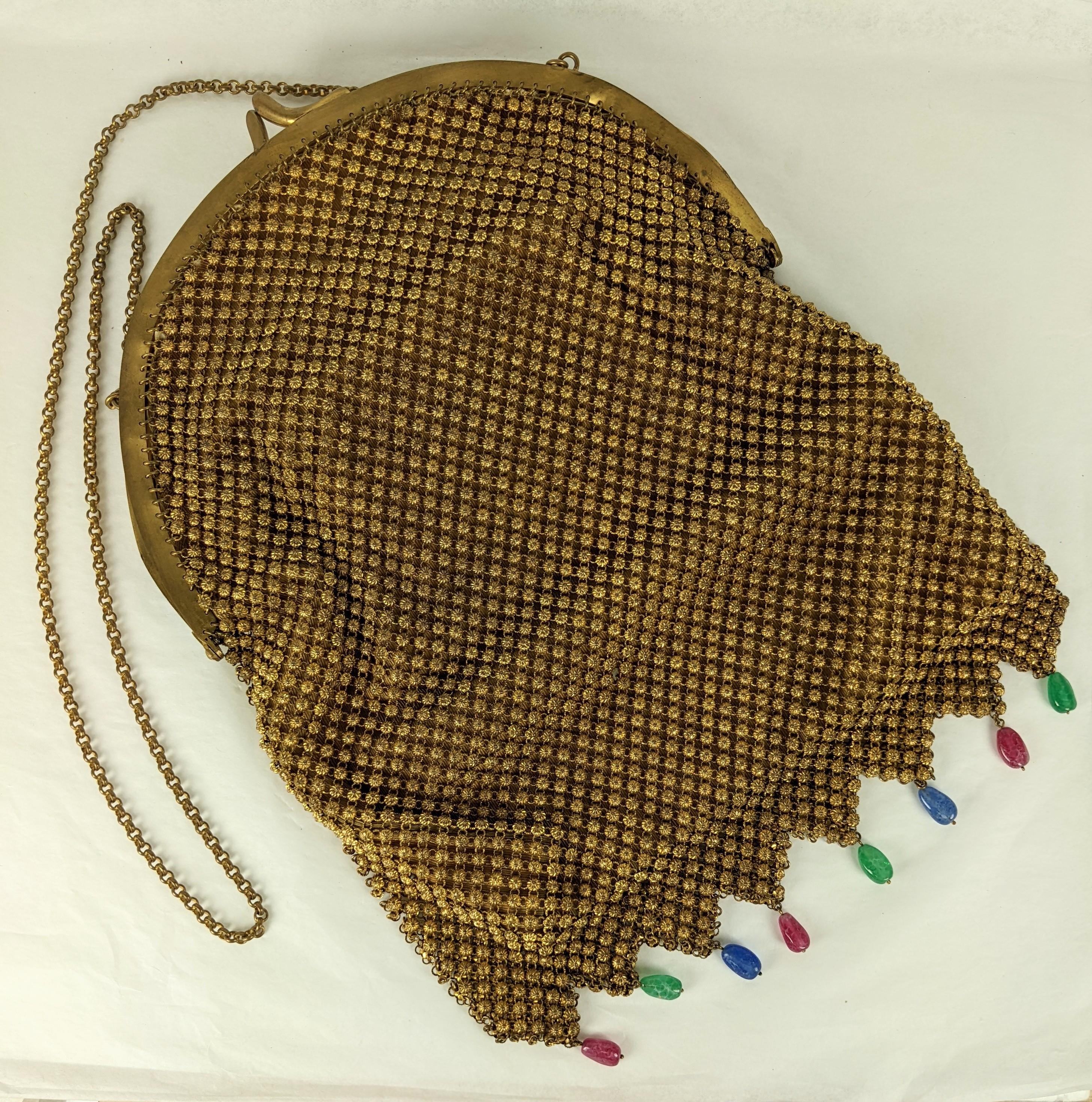 Women's or Men's Exceptional 1920's Czech Egyptian Revival Jeweled Mesh Purse For Sale