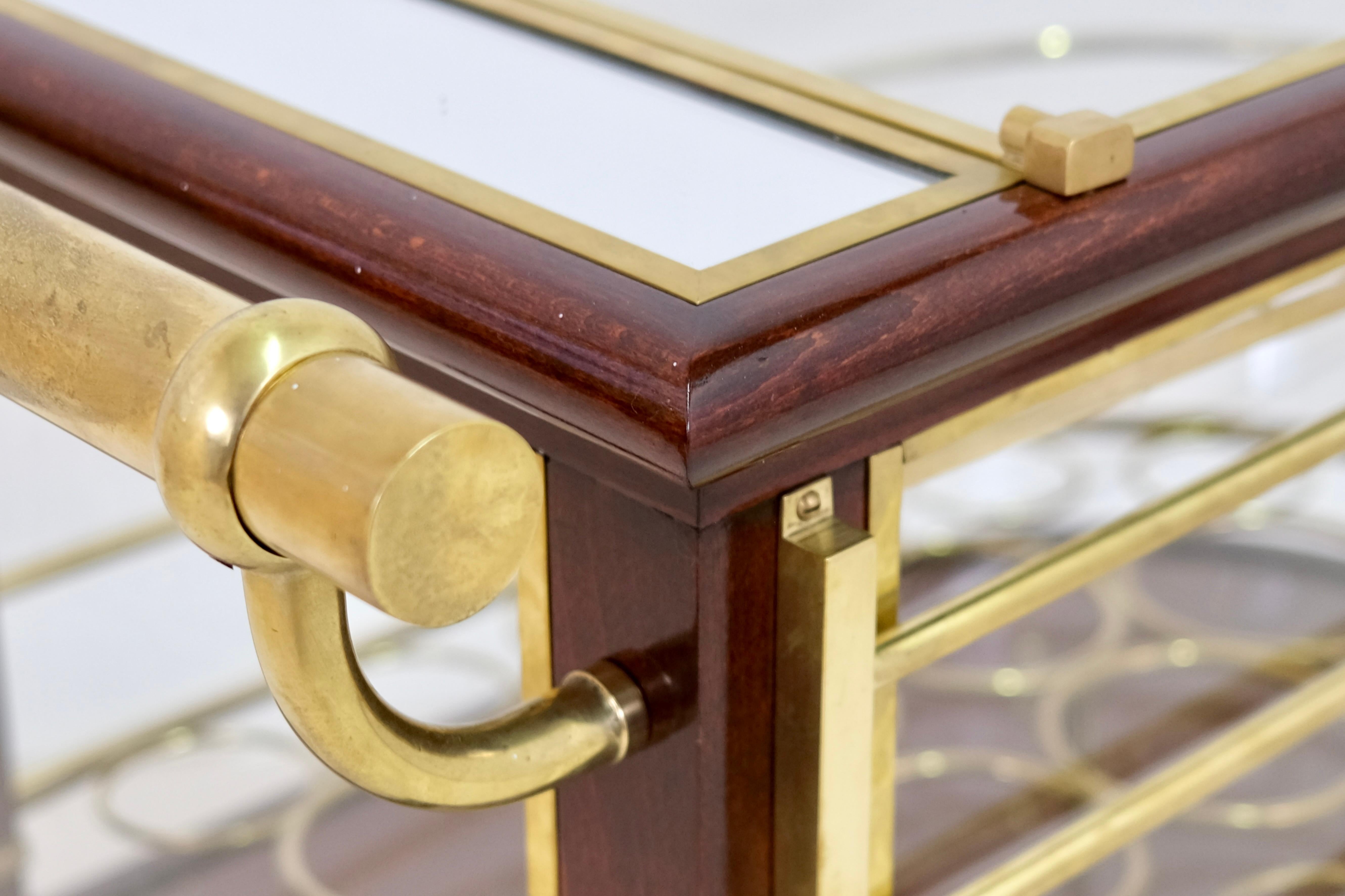 Exceptional 1920s French Art Deco Bar Cart in Wood and Brass with Vitrine Case 1