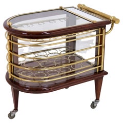 Exceptional 1920s French Art Deco Bar Cart in Wood and Brass with Vitrine Case