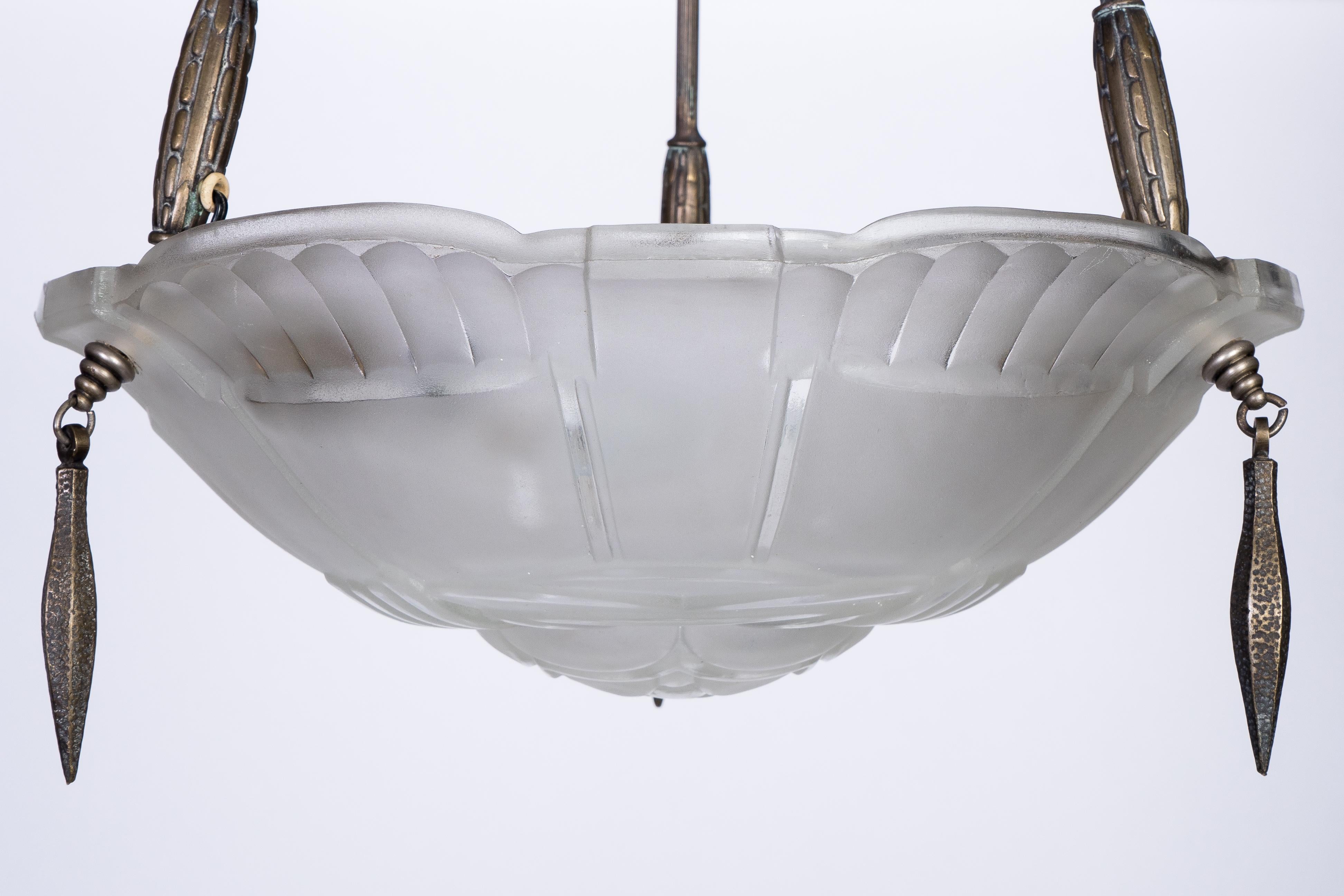 Pressed Exceptional 1920s French Art Deco Chandelier by Ernest Sabino For Sale