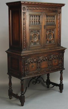 Exceptional 1920s Standing Cabinet with Iron Trestle