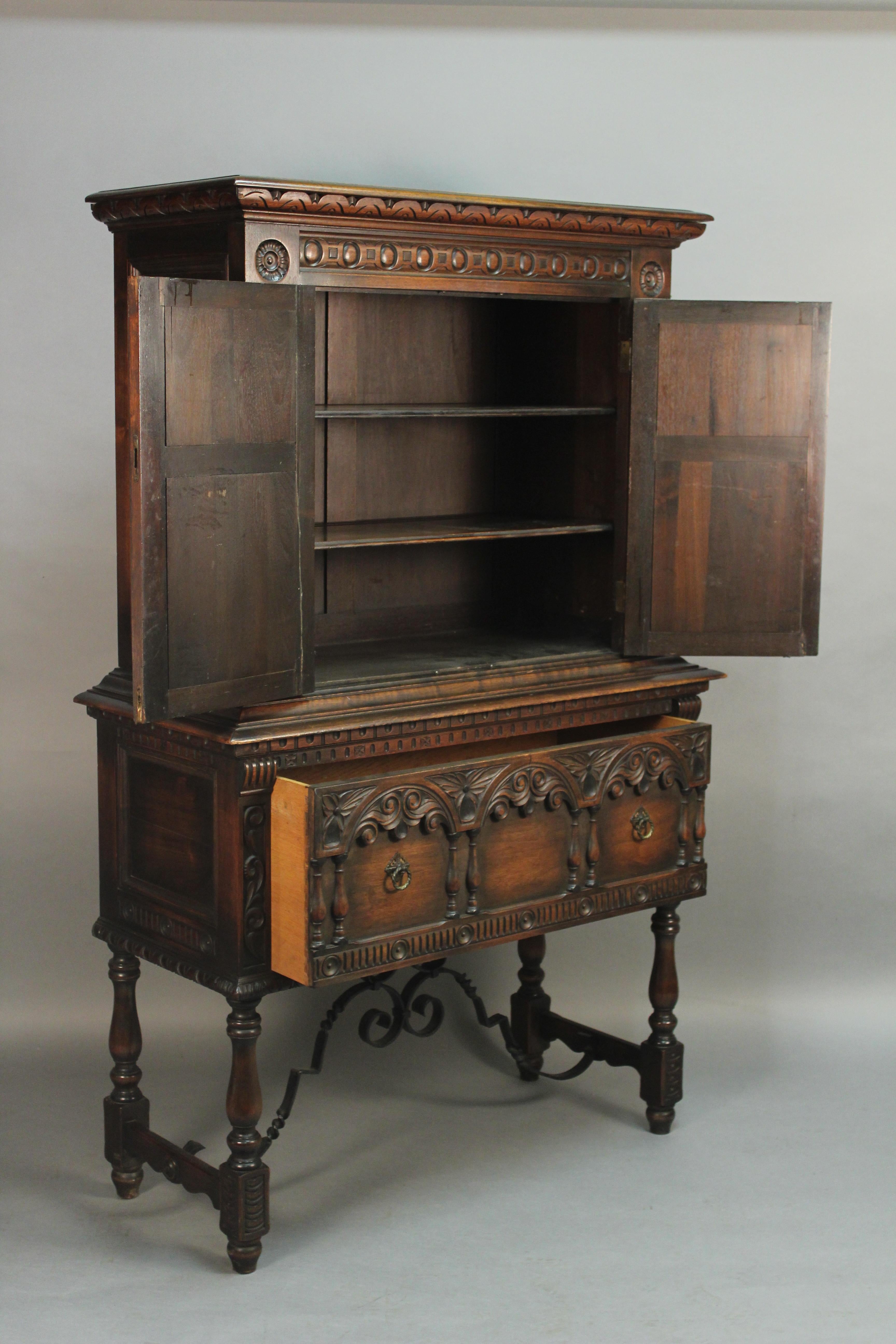 Exceptional 1920s Standing Cabinet with Iron Trestle (Spanisch Kolonial)