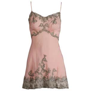 Exceptional 1930s Vintage Embroidered Pink Silk Lingerie (Slip Dress ...