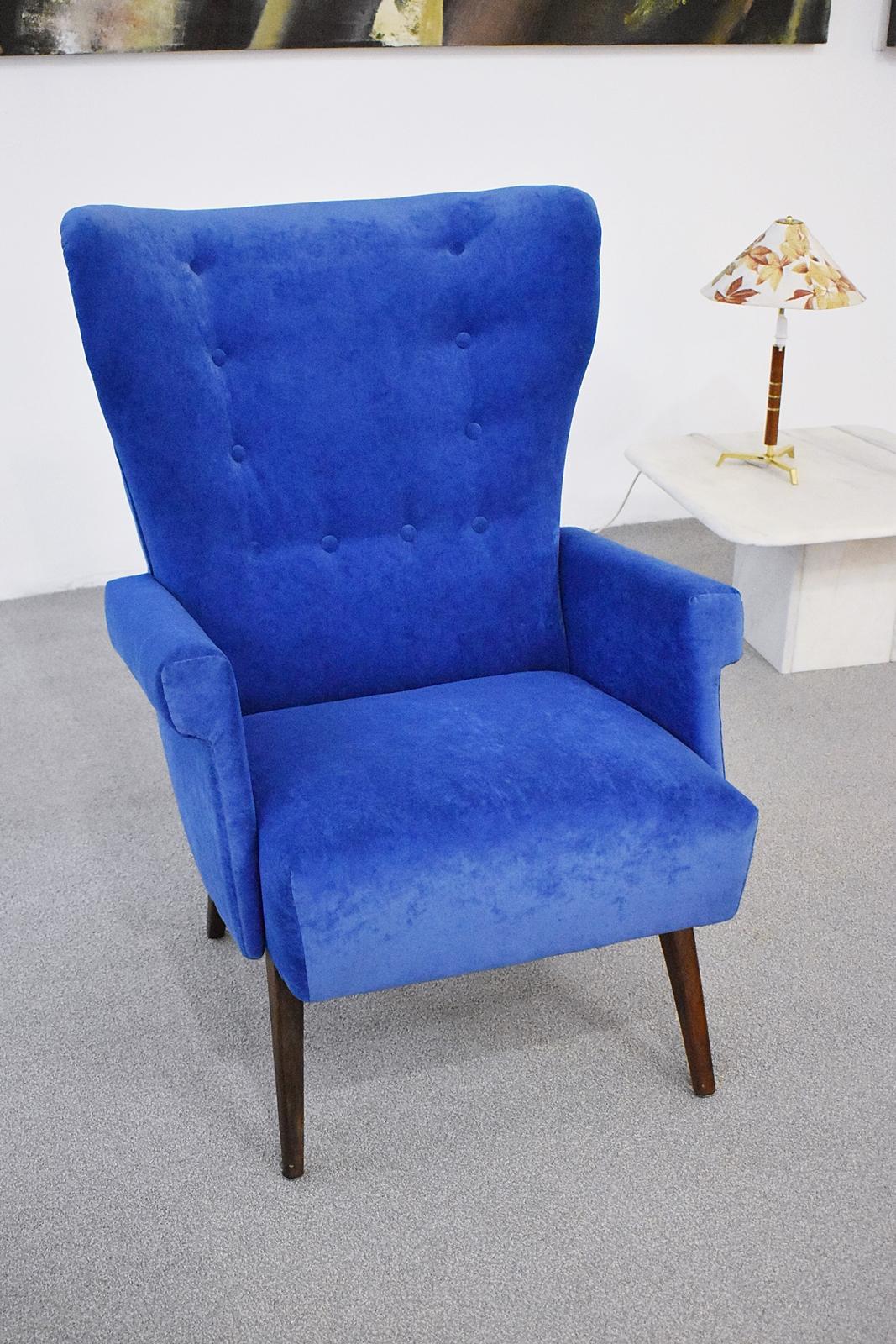 Velvet Exceptional 1950s Austrian Wingback Chair Attributed to Oskar Payer For Sale