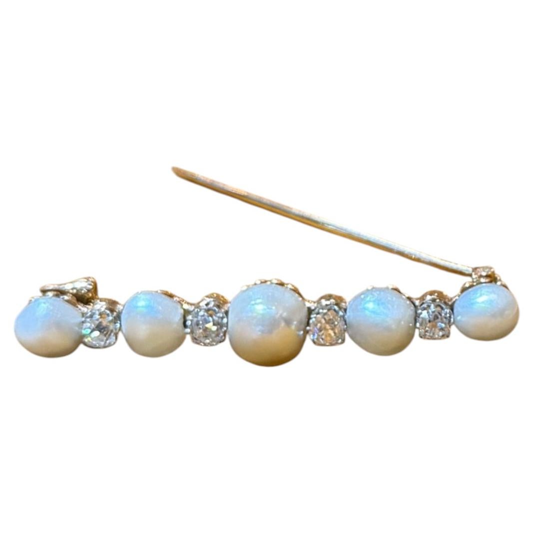 Exceptional 1950s Boucheron Natural Pearl and Diamond Bar Brooch
