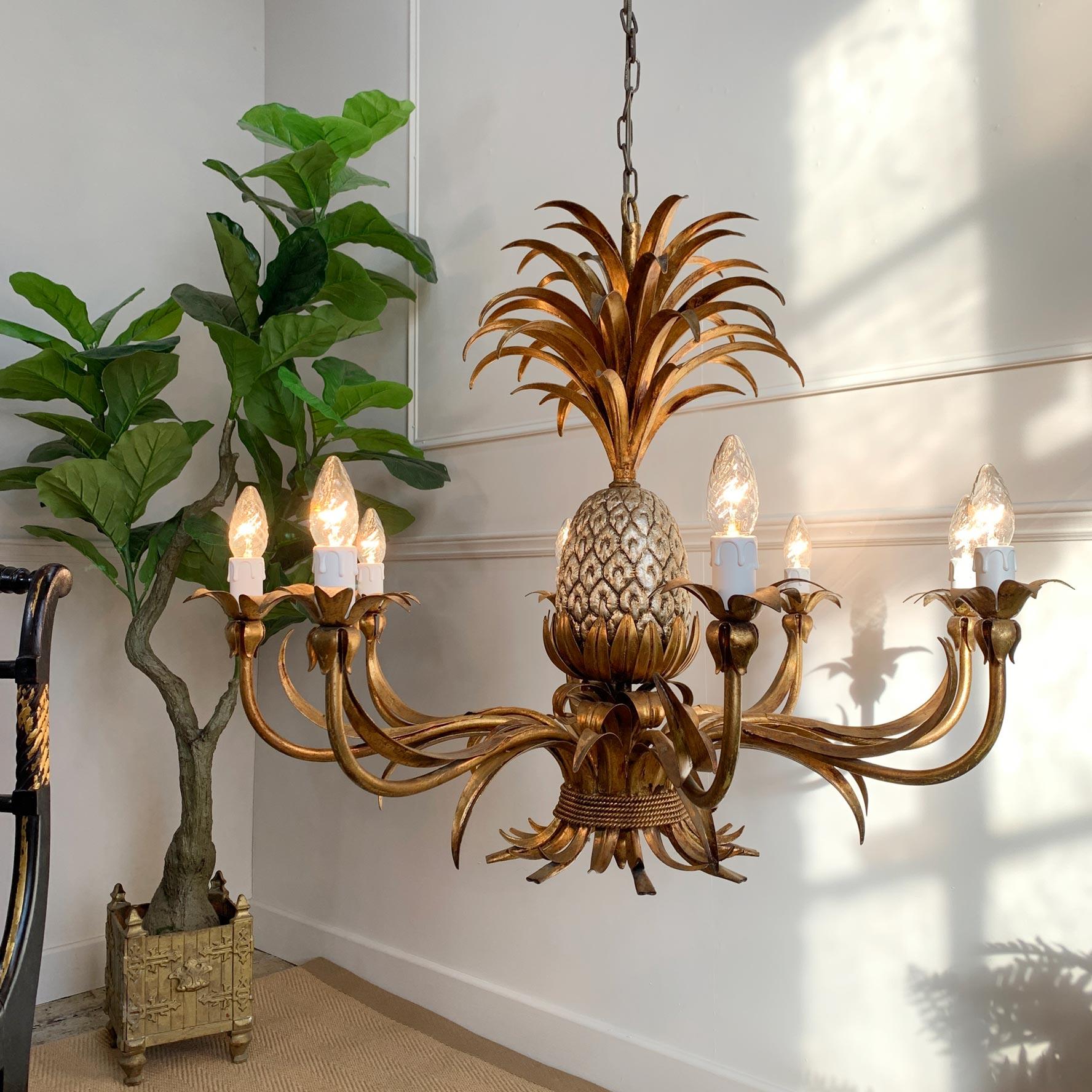 French Exceptional 1950’s Maison Charles Att. Gilt Pineapple Chandelier For Sale