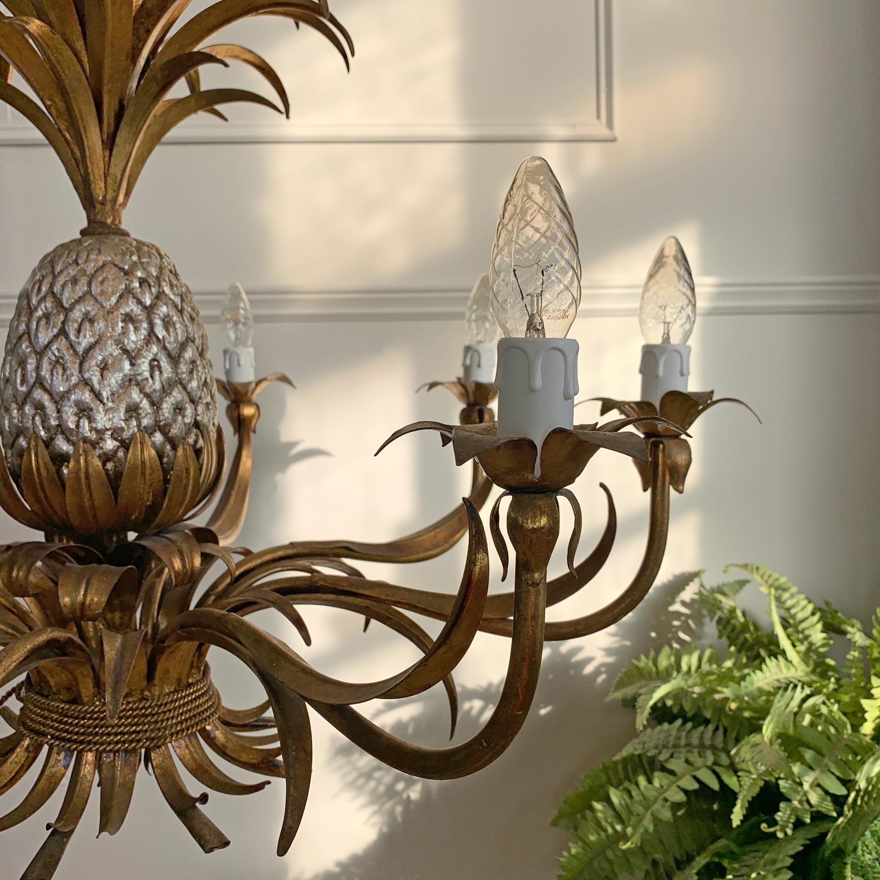 Hand-Crafted Exceptional 1950’s Maison Charles Att. Gilt Pineapple Chandelier For Sale