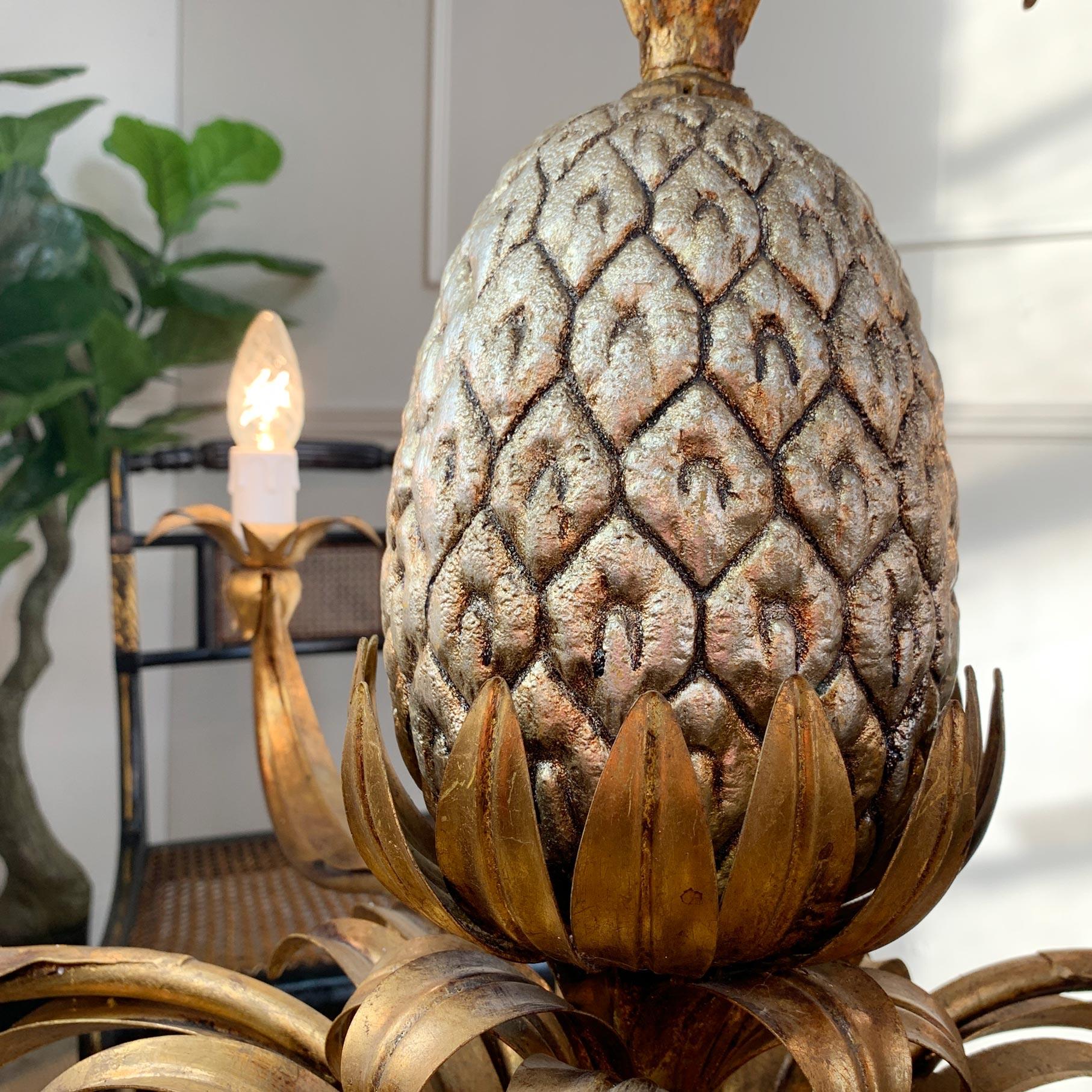 Mid-20th Century Exceptional 1950’s Maison Charles Att. Gilt Pineapple Chandelier For Sale