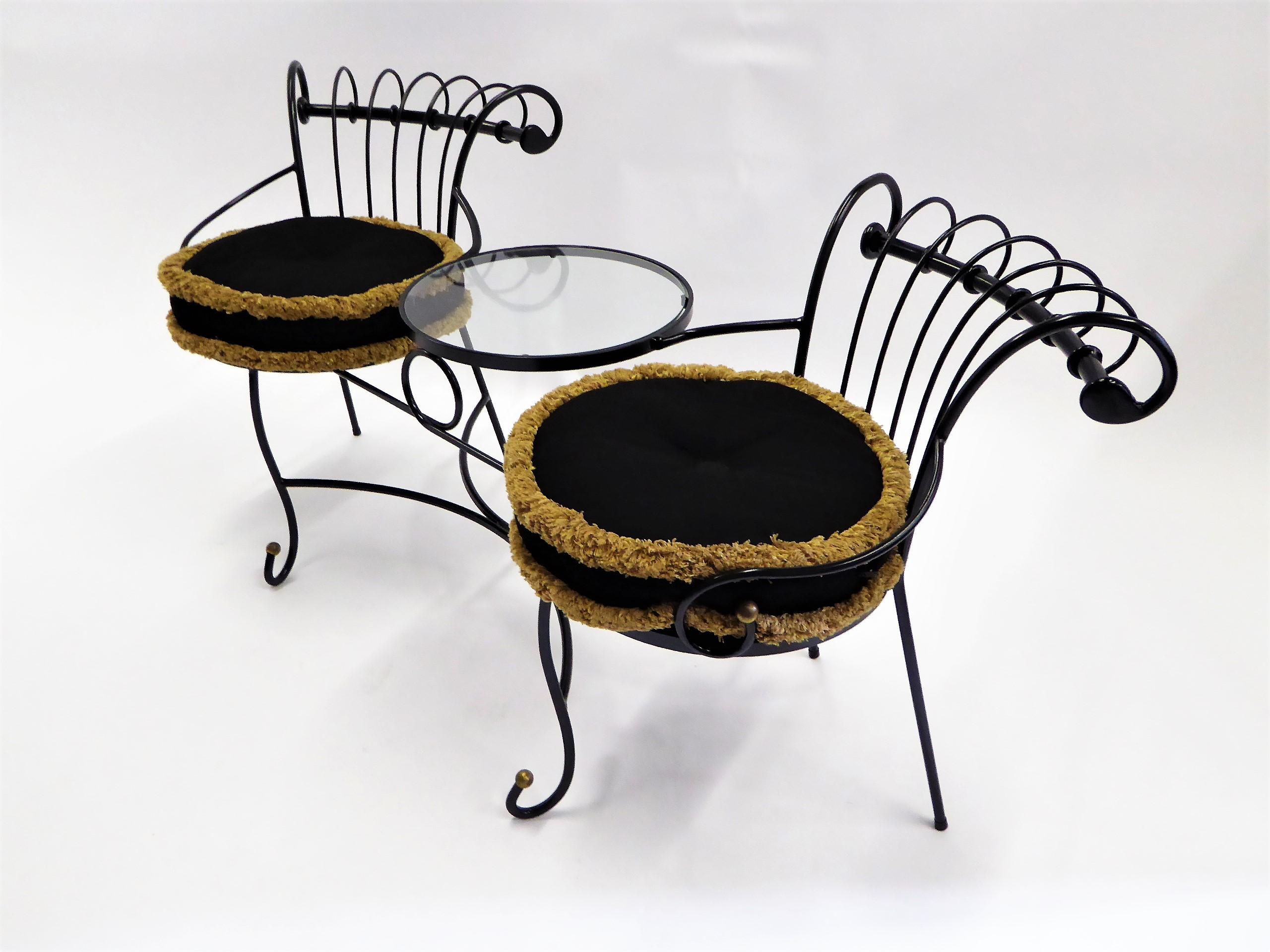 Mid-Century Modern Exceptional 1950s Wrought Iron Tete a Tete or Settee in the Style of Tempestini