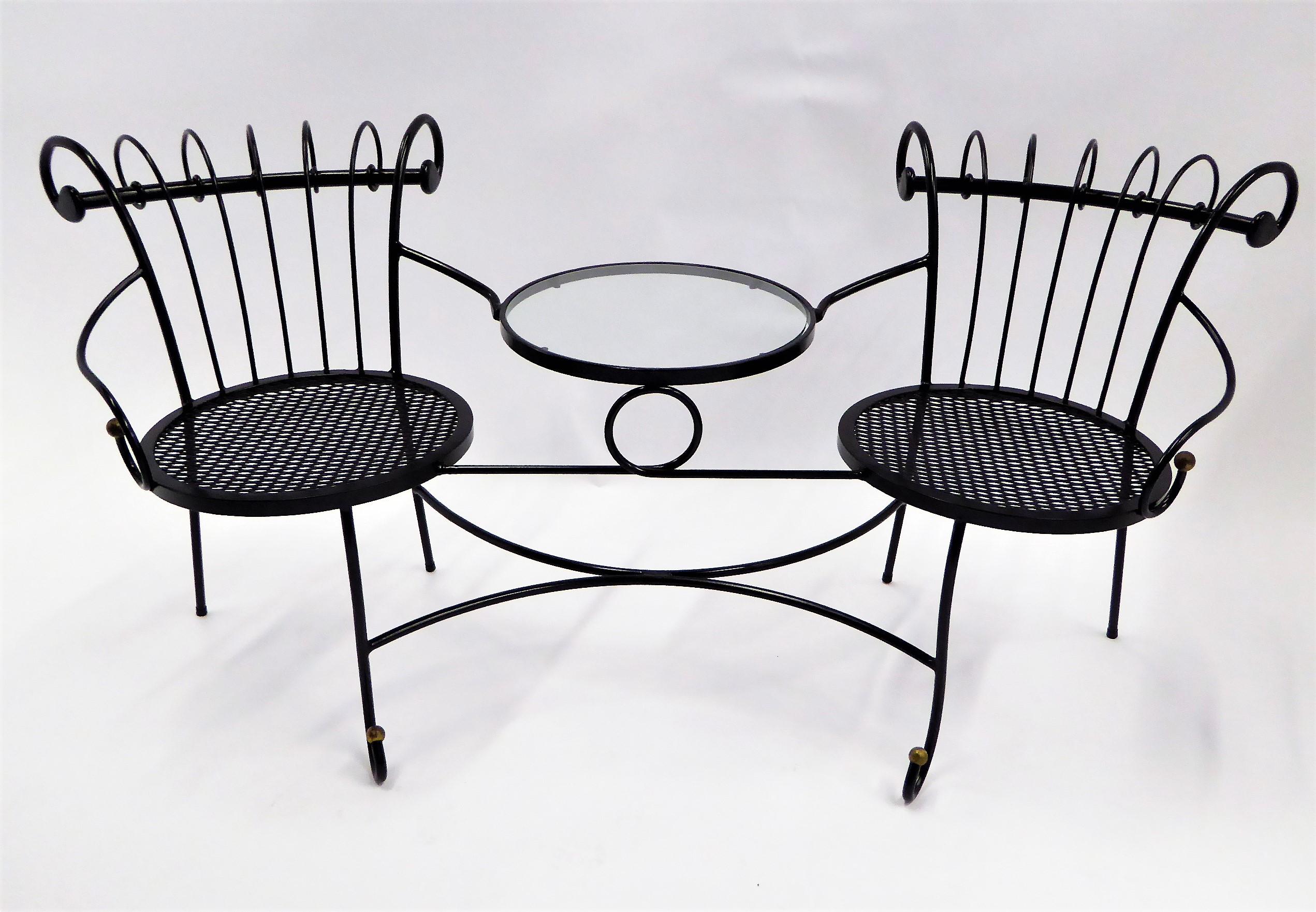 Enameled Exceptional 1950s Wrought Iron Tete a Tete or Settee in the Style of Tempestini