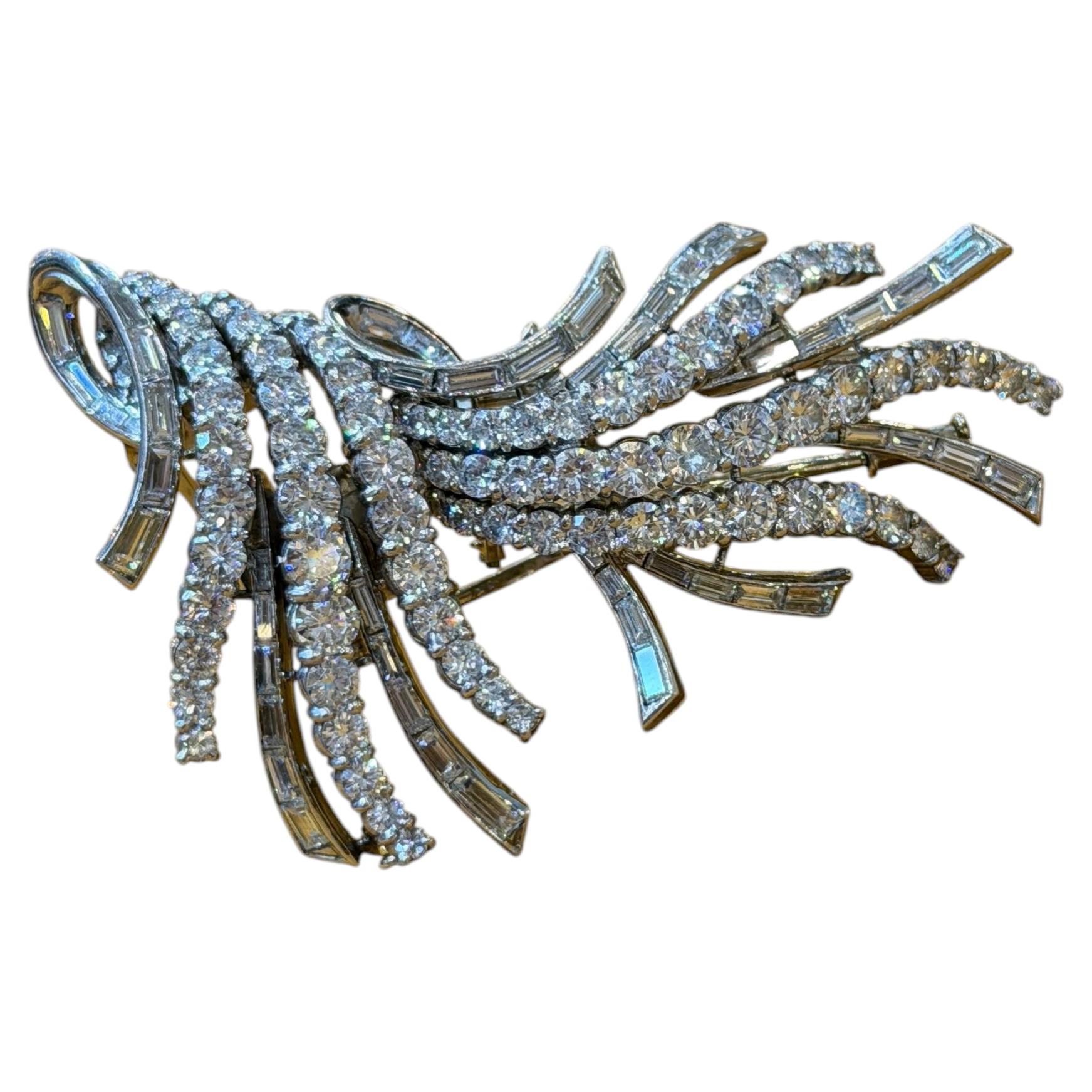Exceptional 1960s Diamond Spray Brooch in White Gold