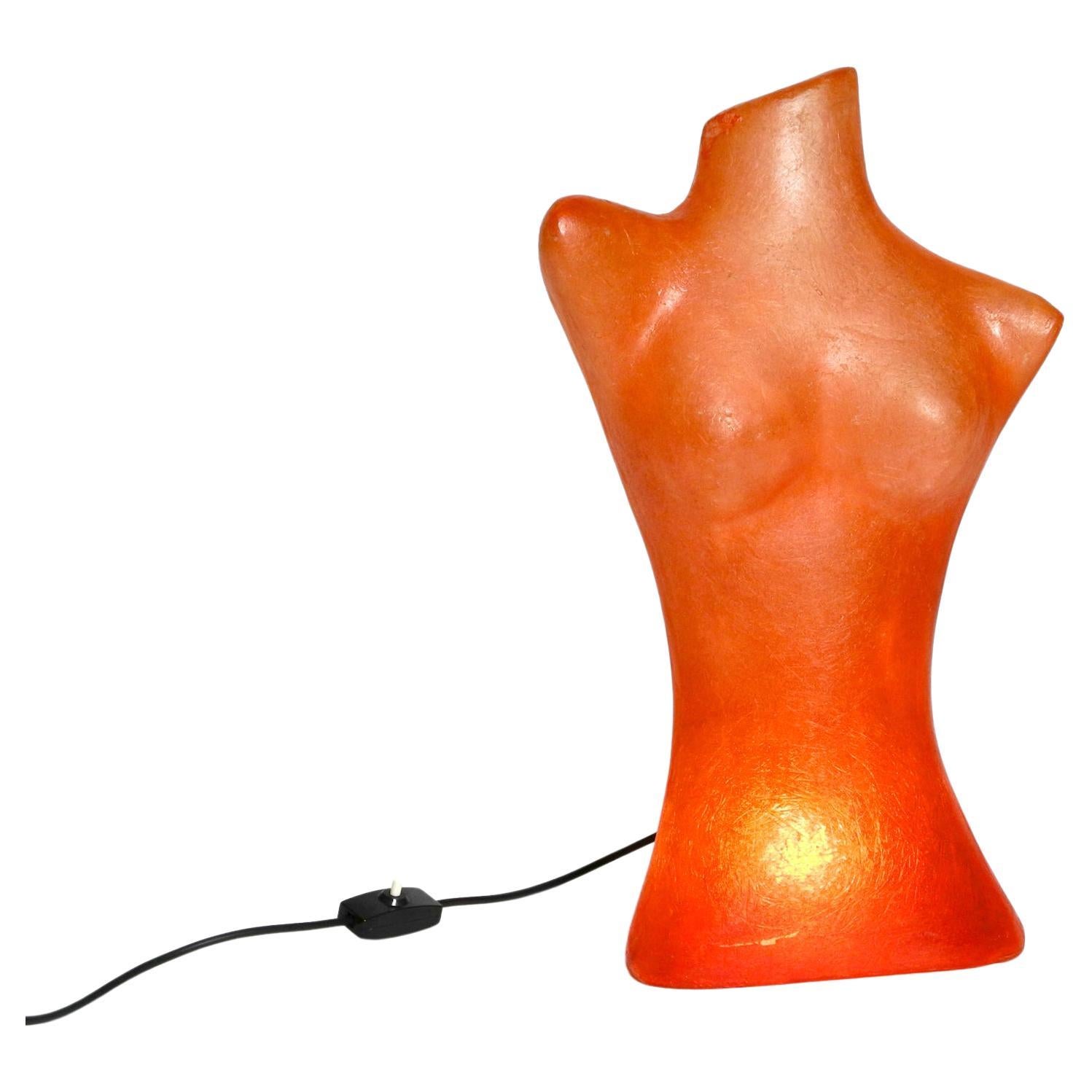 Exceptional 1960s Woman Torso Table Lamp Made of Fiberglass in Red