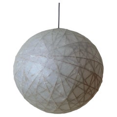 Exceptional 1970s Cocoon Globe Pendant Lamp Organic Sisal Structure Mid Century