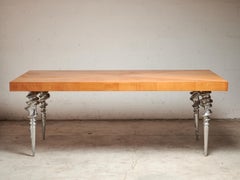 Exceptional Post-Modern Table with Marquetry Top and Cast Aluminum Legs, 1980's