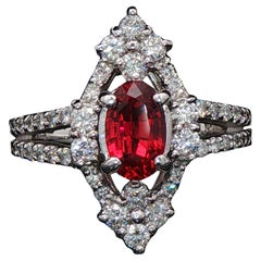 Exceptional 1.09ct Vivid Red Spinel Engagement Ring with Diamond Halo Platinum