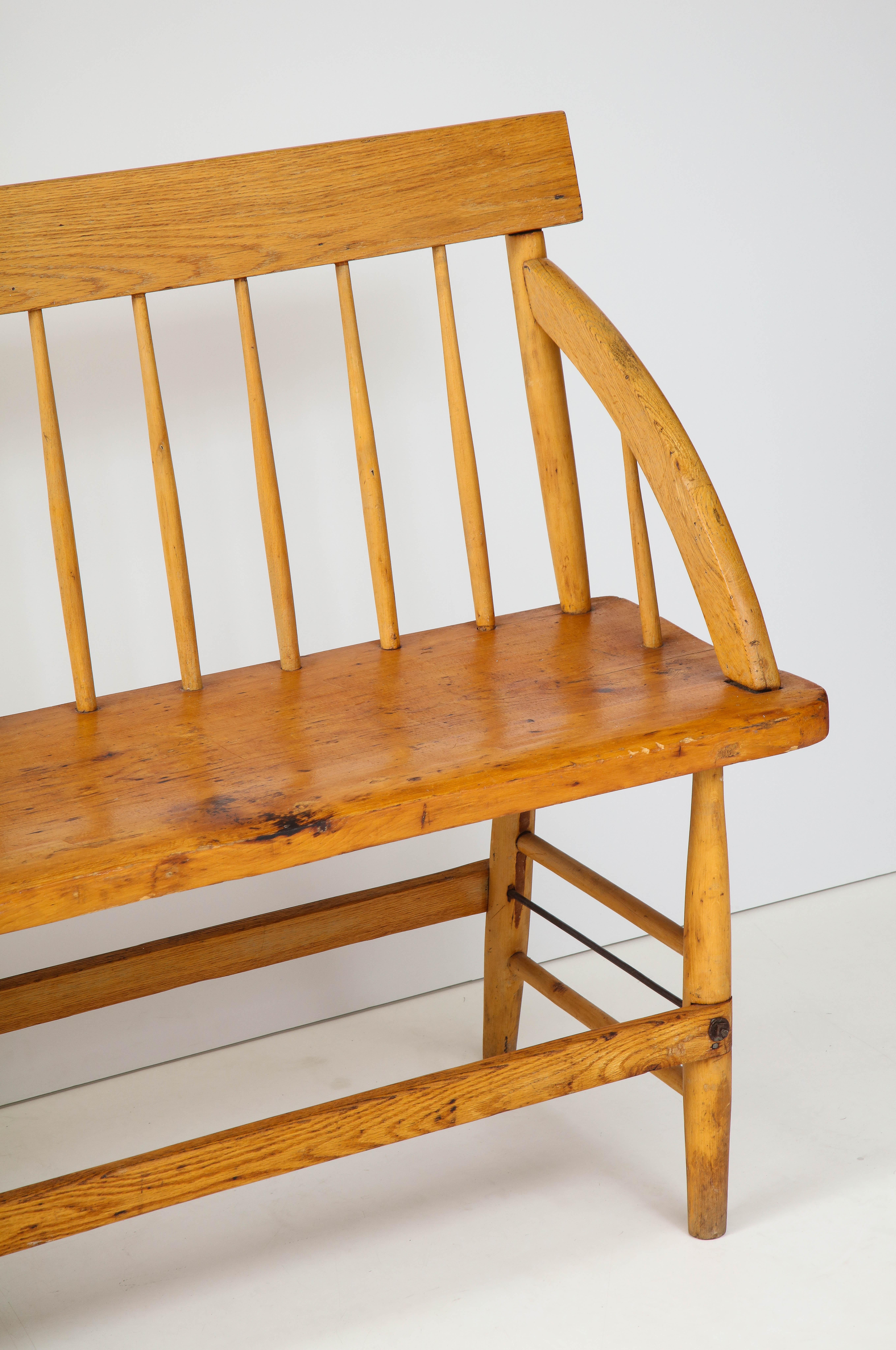 Hand-Carved Exceptional 19th C. Hand Made Quaker Meeting House Bench, New England/Cape Cod