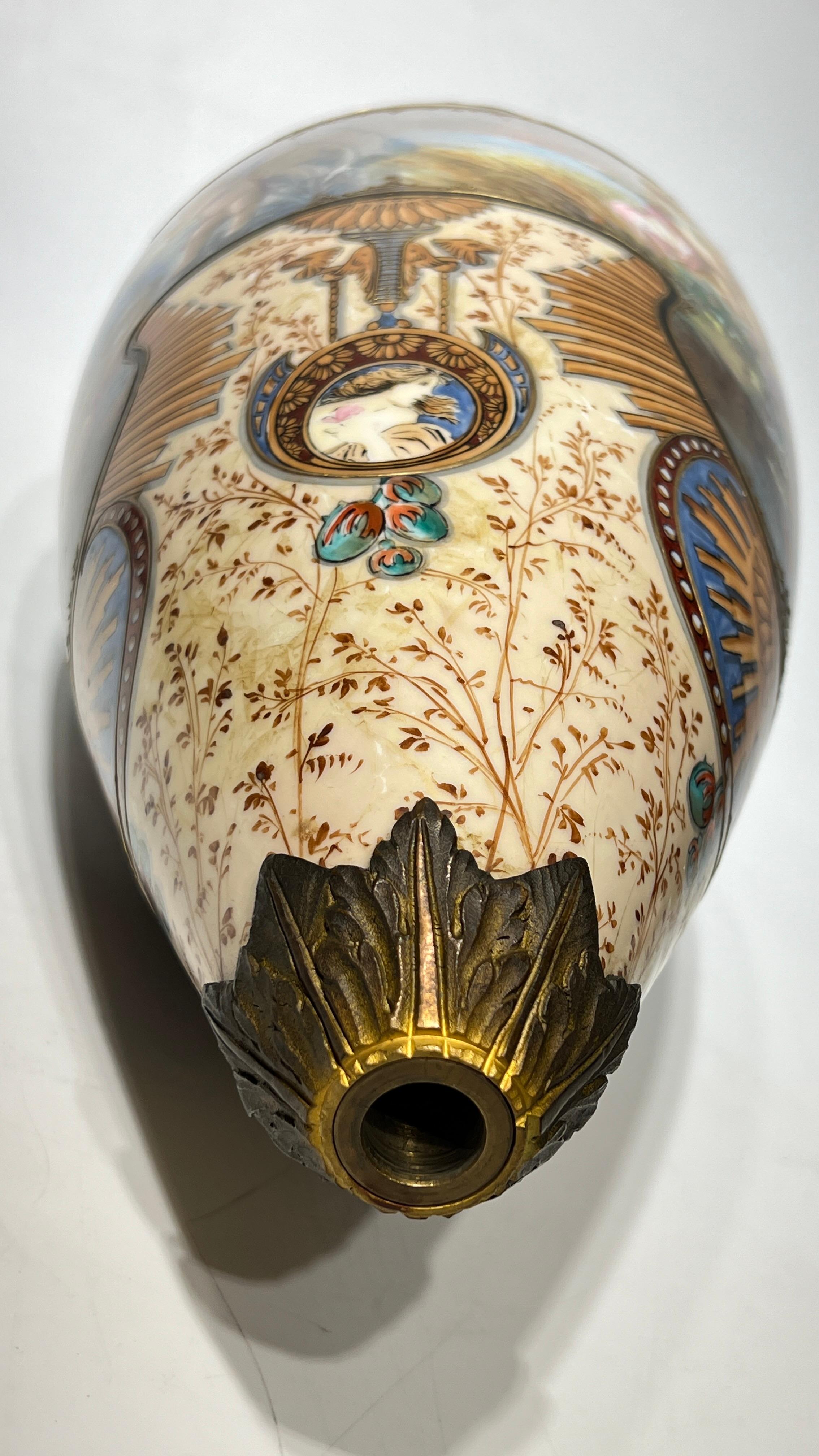 Exceptional 19th C Neoclassical Sevres Style Porcelain Bronze Vase with Cover For Sale 7