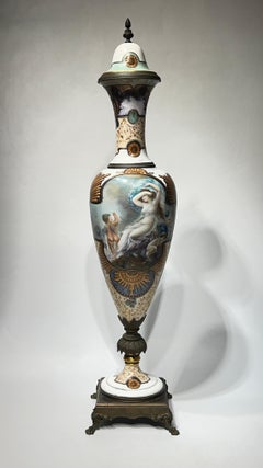 Exceptional 19th Century Neoclassical Sevres Style Porcelain Bronze Vase / Cover