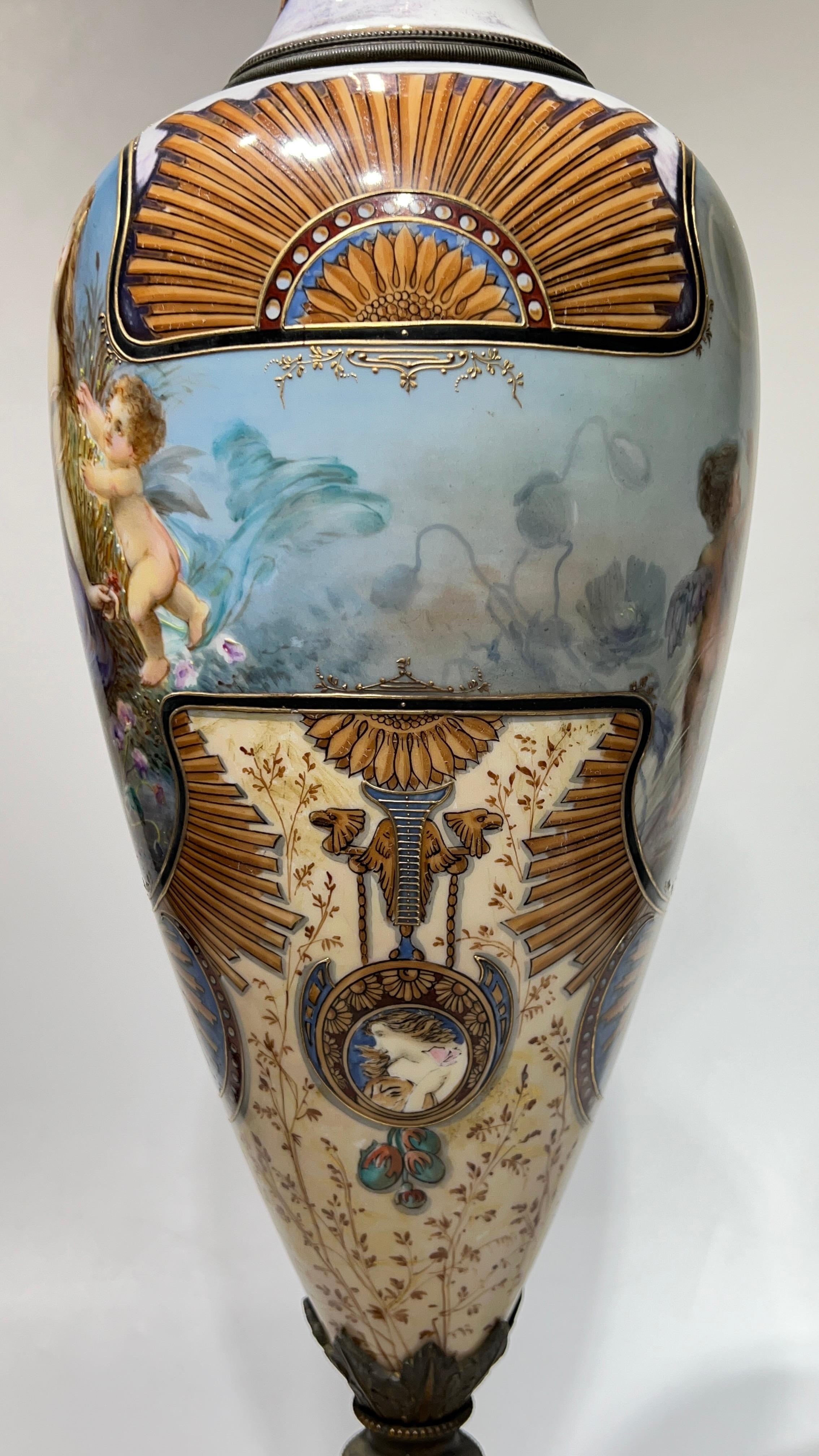19th Century Exceptional 19th C Neoclassical Sevres Style Porcelain Bronze Vase with Cover For Sale