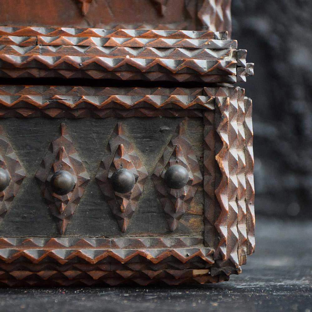 Late 19th Century Exceptional 19th Century American Tramp Art Candle Box For Sale