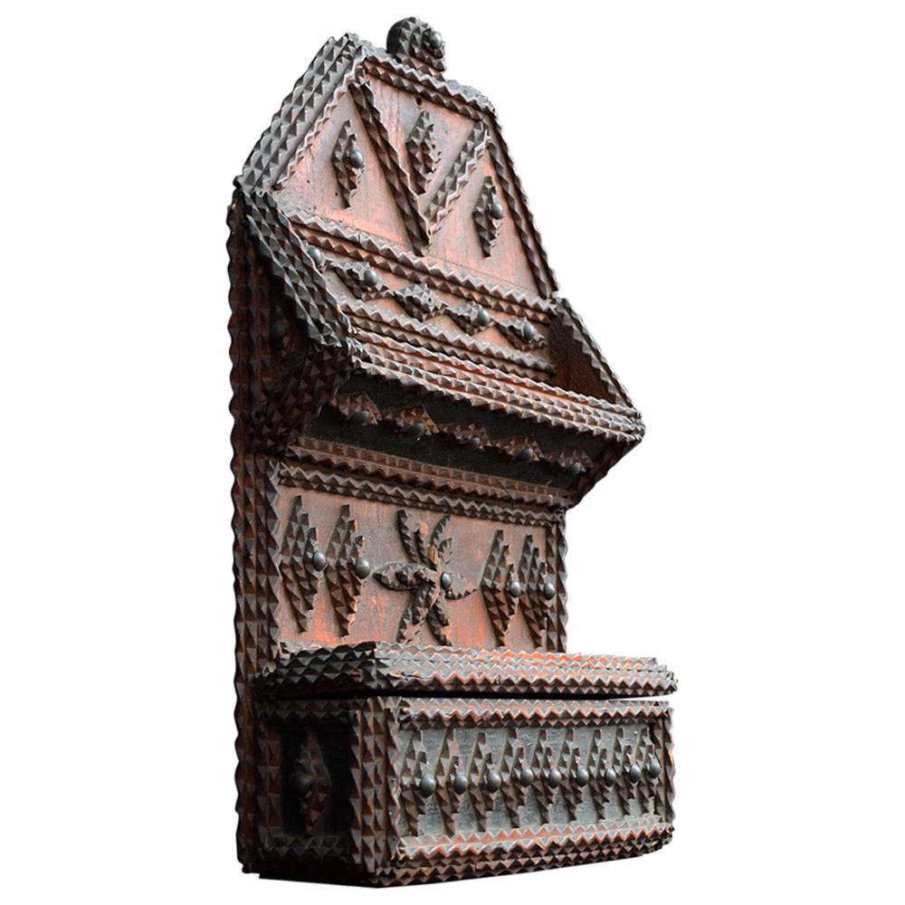 Exceptional 19th Century American Tramp Art Candle Box For Sale