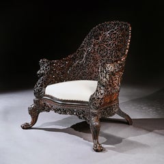 Exceptional 19th Century Anglo-Indian Carved Teak Armchair
